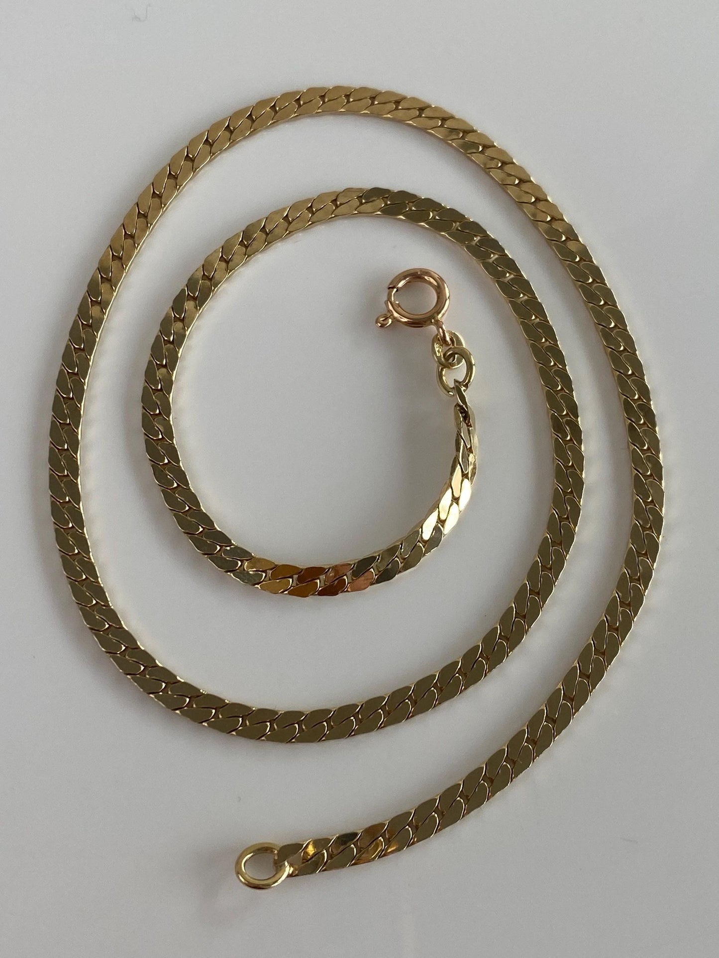 Vintage Solid 14k Yellow Gold Flat Curb Chain Necklace - 16.25 inches