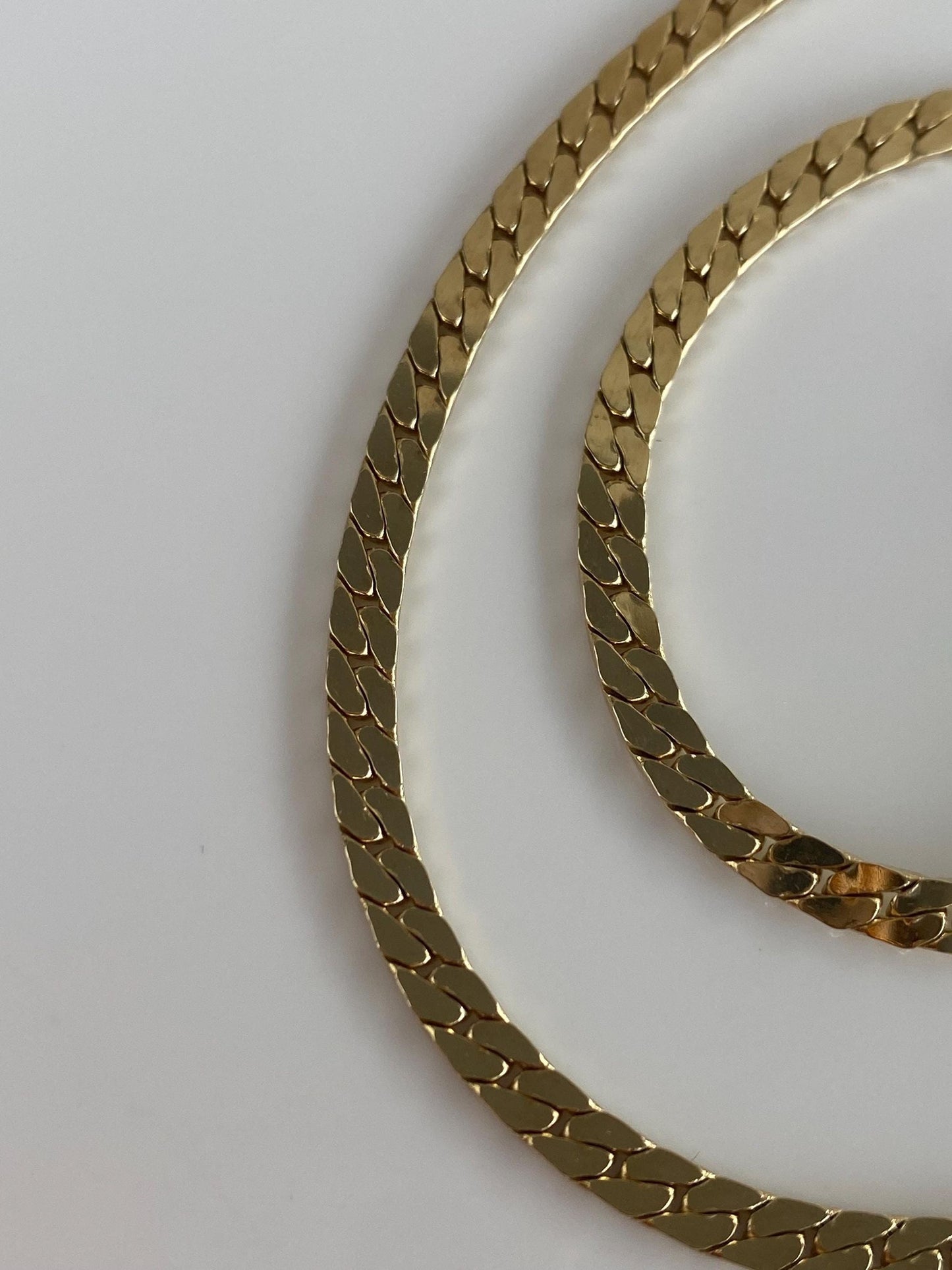 Vintage Solid 14k Yellow Gold Flat Curb Chain Necklace - 16.25 inches