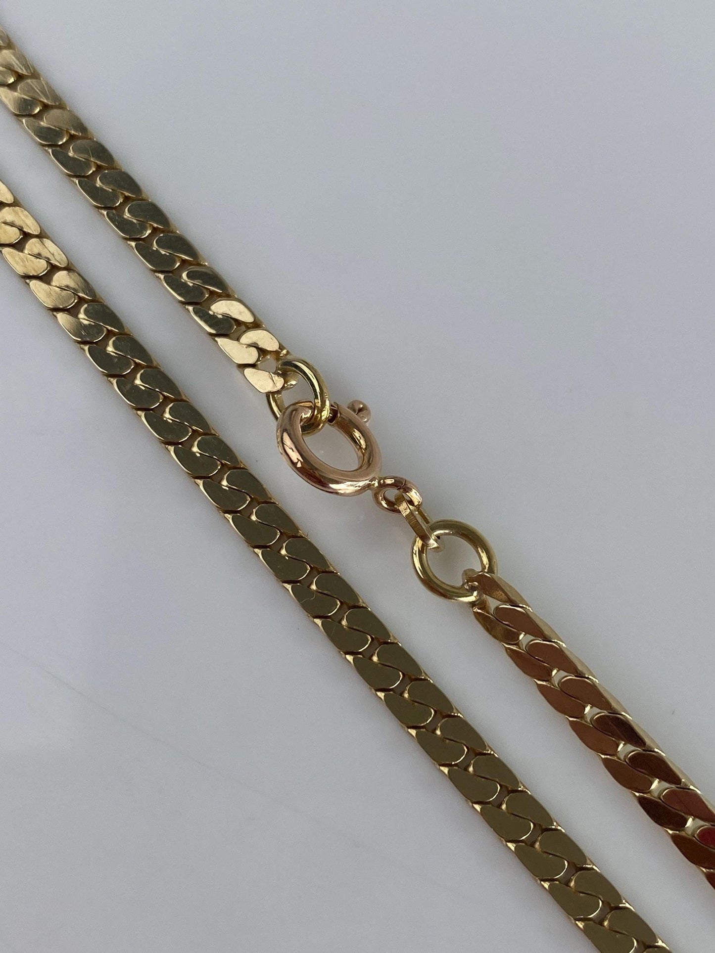 Vintage Solid 14k Yellow Gold Flat Curb Chain Necklace - 16.25 inches