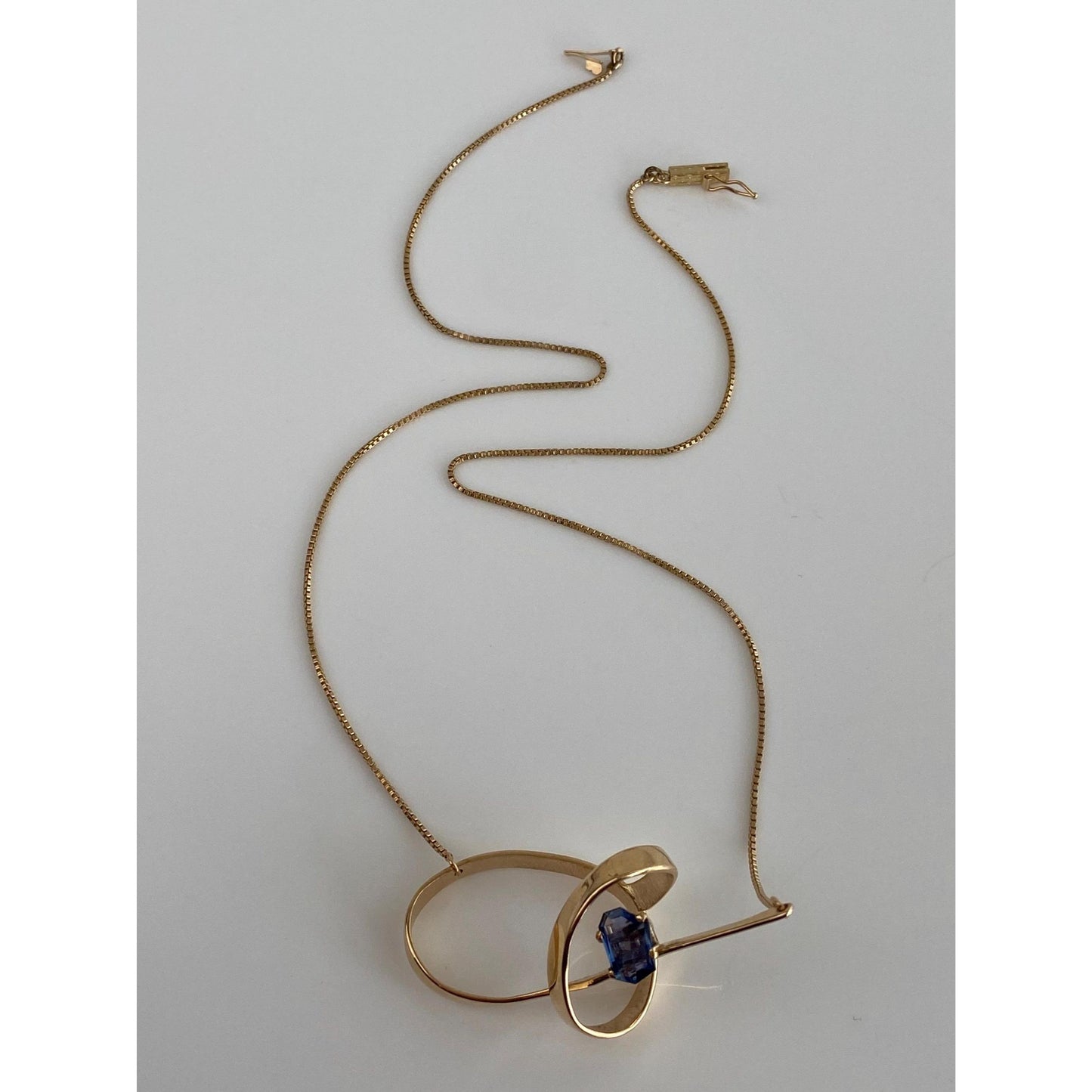 Vintage Solid 14k Yellow Gold Blue Sapphire Twist Box Chain Necklace - 17 inches
