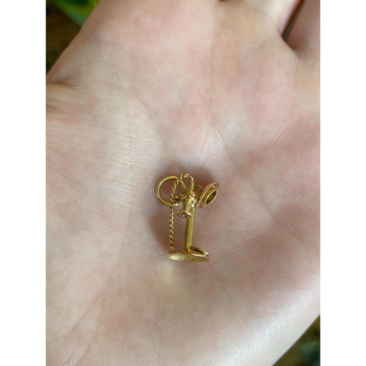 Vintage Solid 18k Yellow Gold Old Timey Phone Charm
