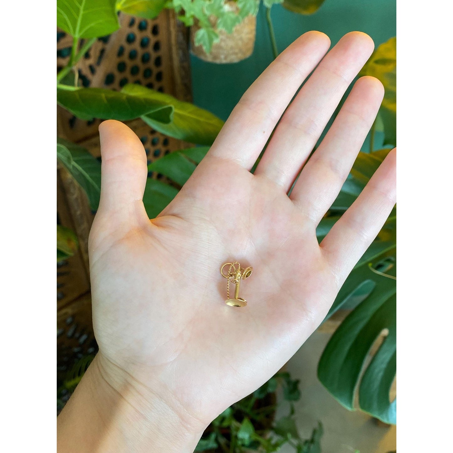 Vintage Solid 18k Yellow Gold Old Timey Phone Charm