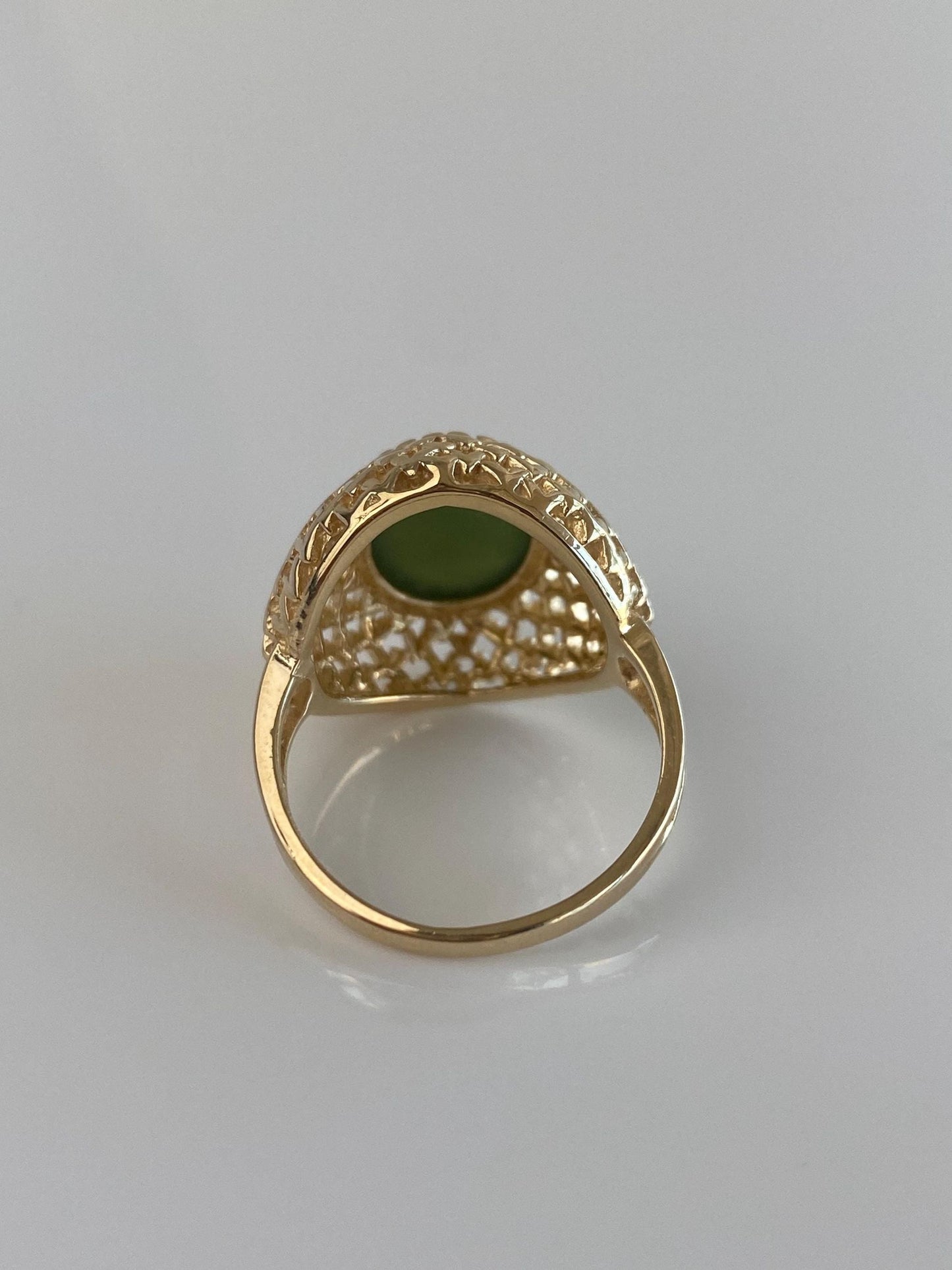 Vintage Solid 14k Yellow Gold Nephrite Basket Weave Ring - Size 6.75