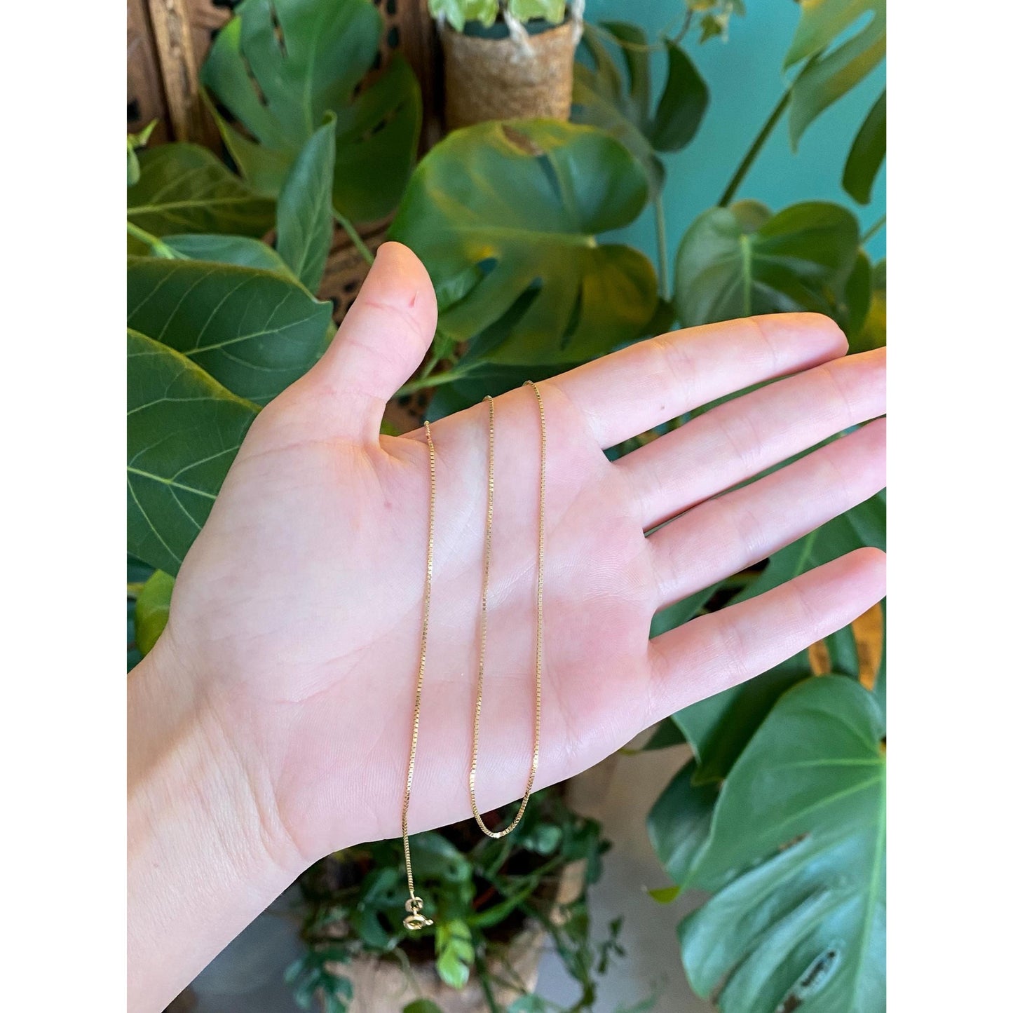 Vintage Solid 14k Yellow Gold Box Chain Necklace - 16.5 inches