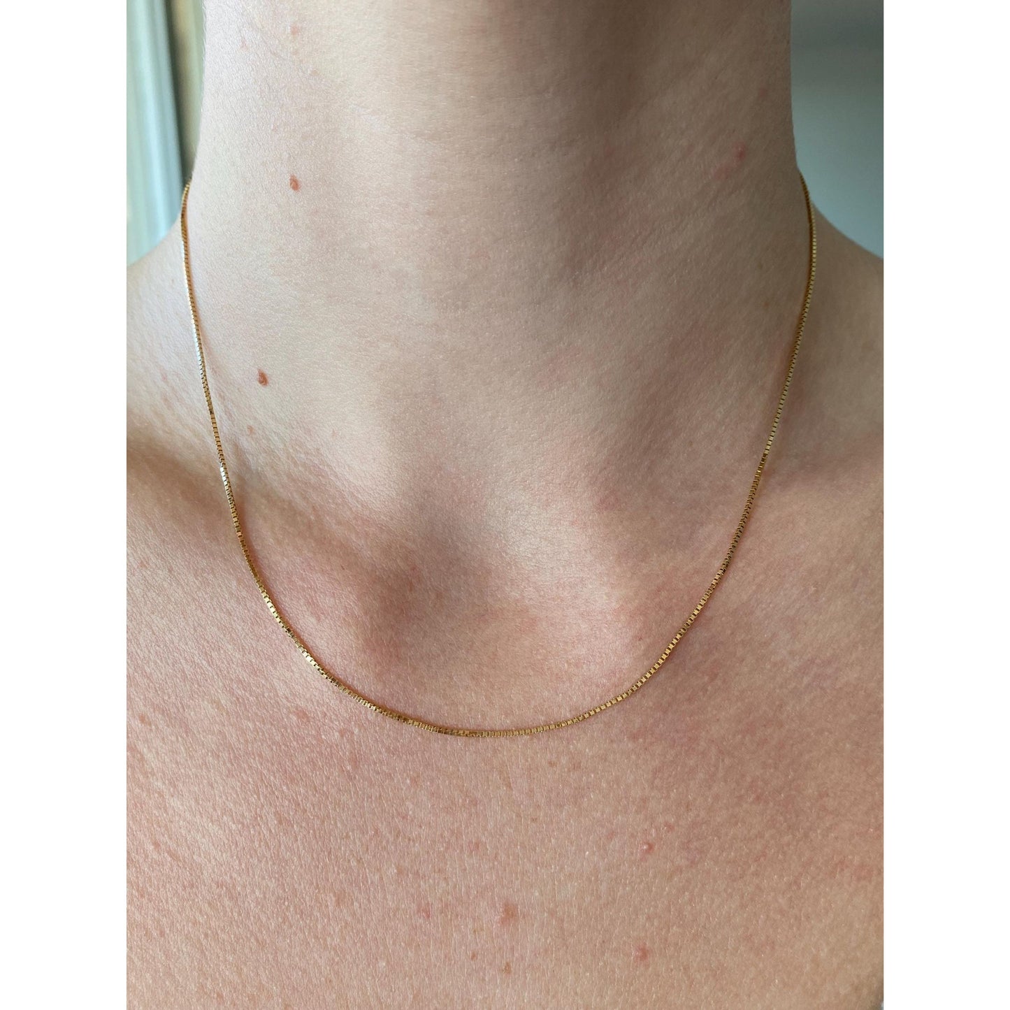 Vintage Solid 14k Yellow Gold Box Chain Necklace - 16.5 inches