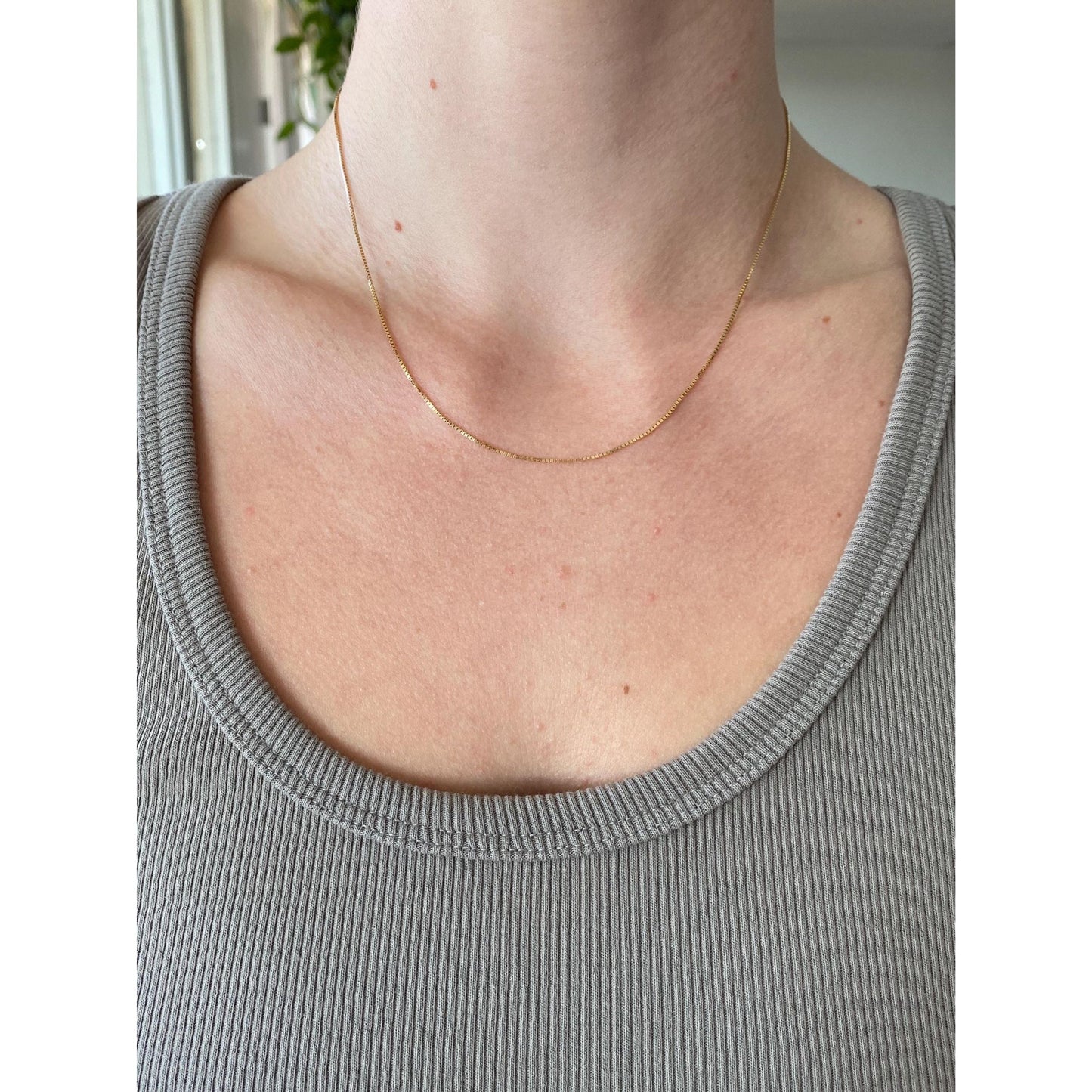 Vintage Solid 14k Yellow Gold Box Chain Necklace - 16.5 inches