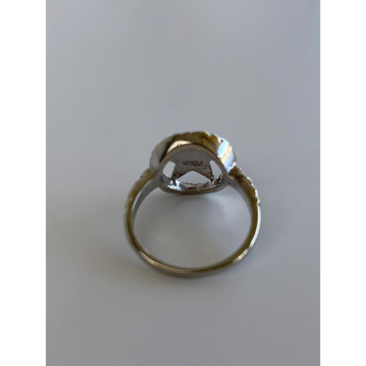 Vintage Solid 14k White Gold Enamel Eastern Star Freemason Ring - Size 5-5.25