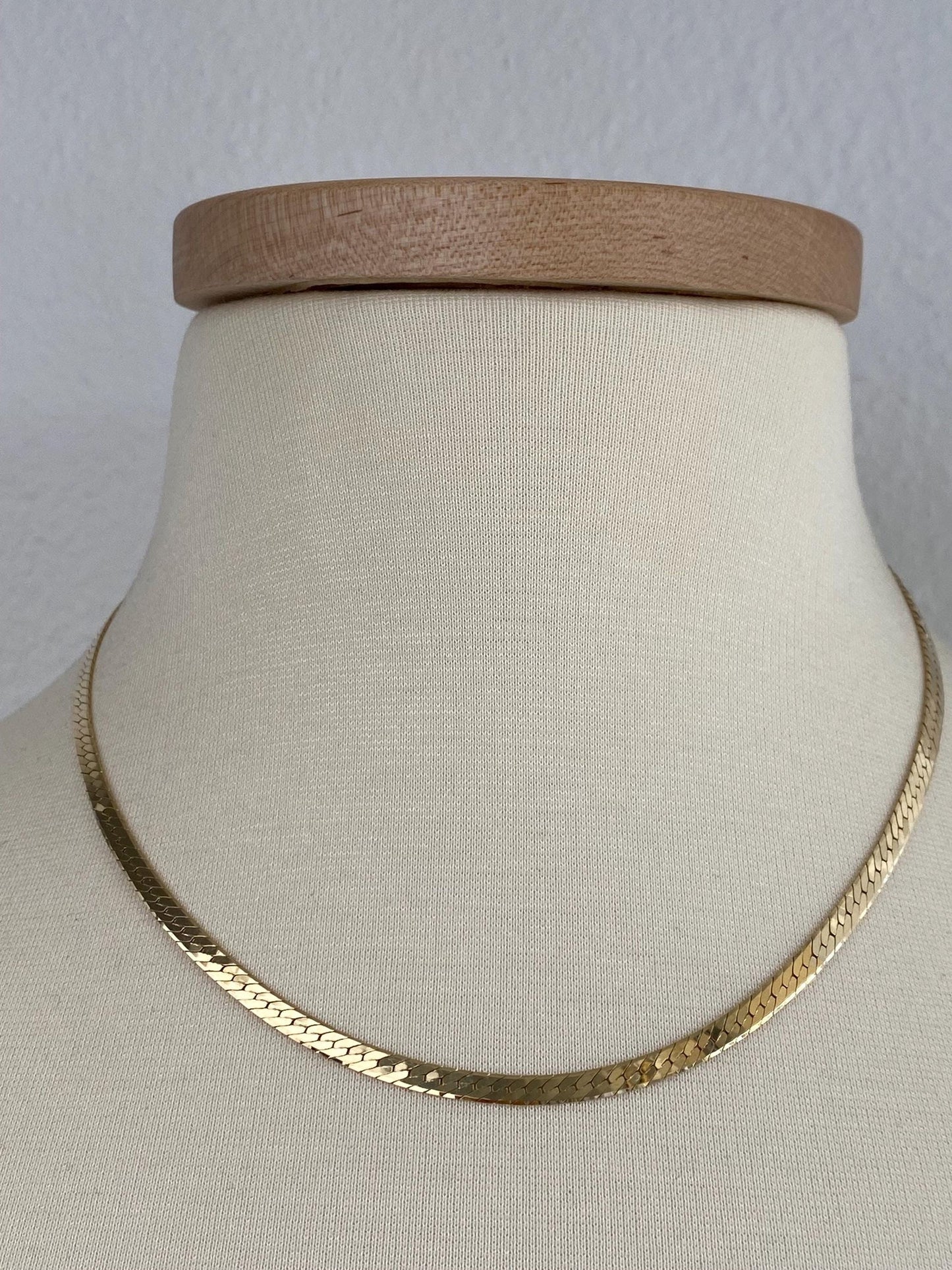 Vintage Solid 14k Yellow Gold Chunky Herringbone Chain Necklace - 17.75 inches