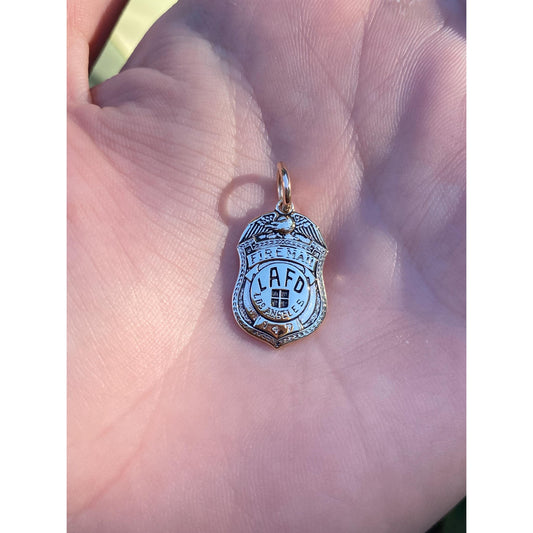 Vintage Solid 14k Yellow Gold LAFD Los Angeles Fire Dept. Badge Charm
