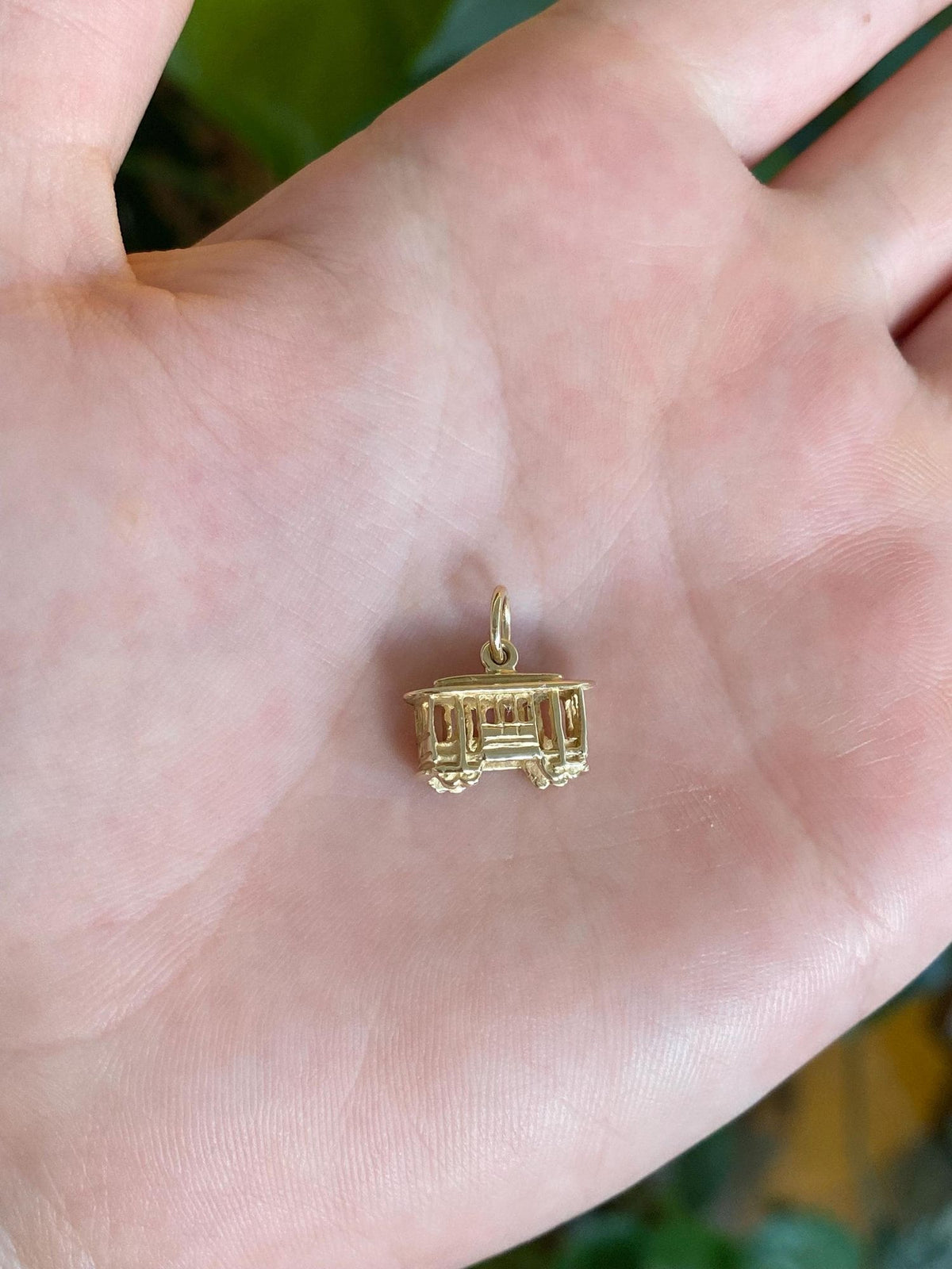 Vintage Solid 10k Yellow Gold Trolley Cable Car Charm