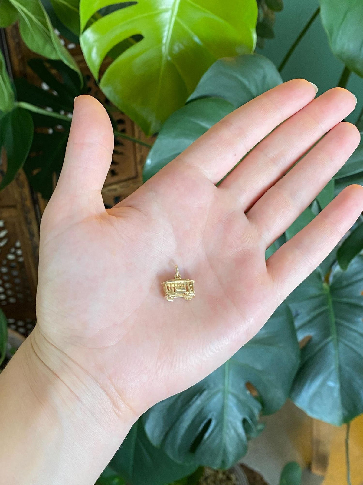 Vintage Solid 10k Yellow Gold Trolley Cable Car Charm