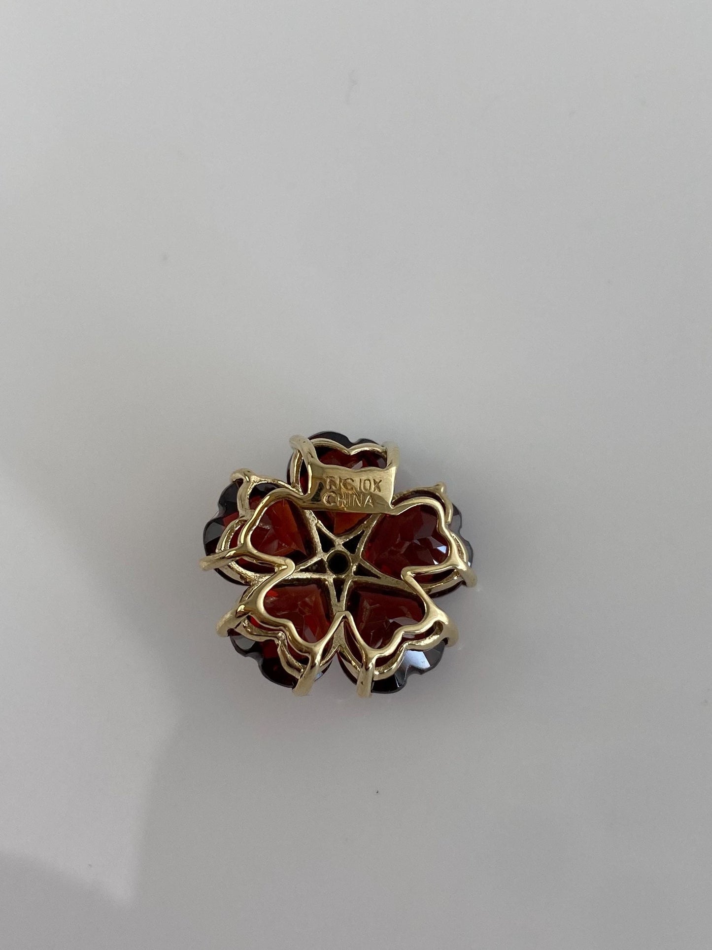Vintage Solid 10k Yellow Gold Faceted Garnet Clear Sapphire Flower Slide Charm