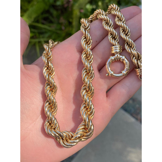 Vintage Solid 10k Yellow Gold Chunky Graduated Rope Chain Necklace - 18 inches