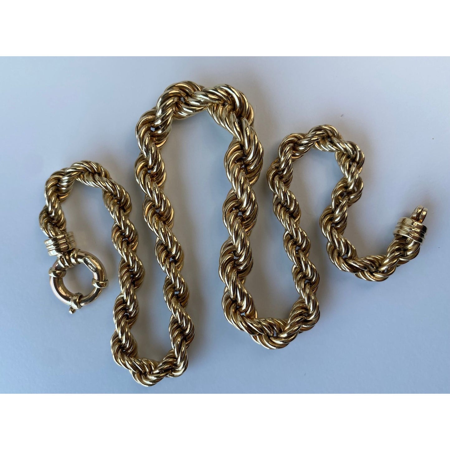 Vintage Solid 10k Yellow Gold Chunky Graduated Rope Chain Necklace - 18 inches