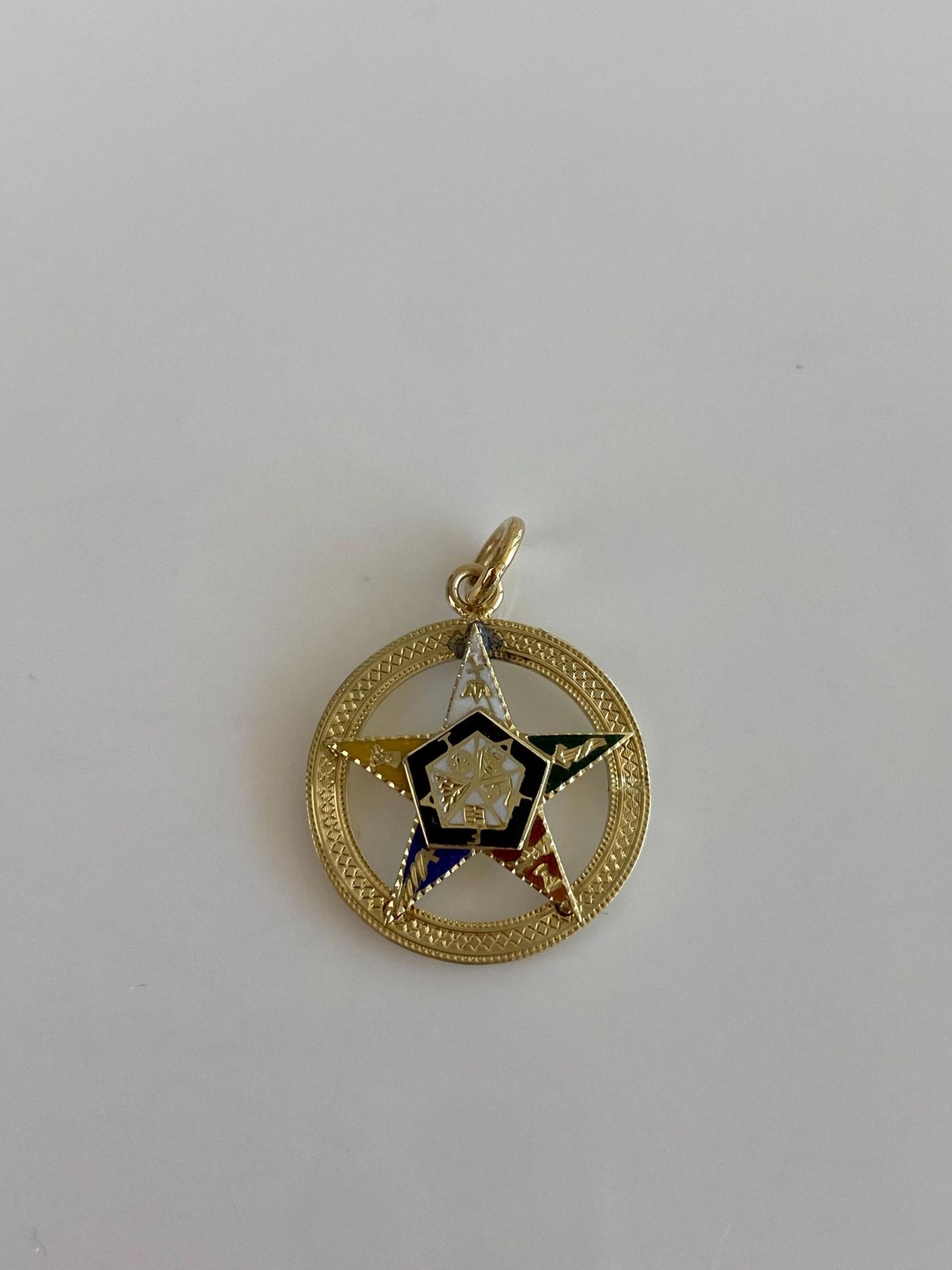 Vintage Solid 14k Yellow Gold Enamel Freemason Eastern Star Charm