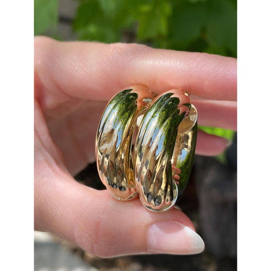 Vintage 14k Yellow Gold Large Twist Hoop Earrings