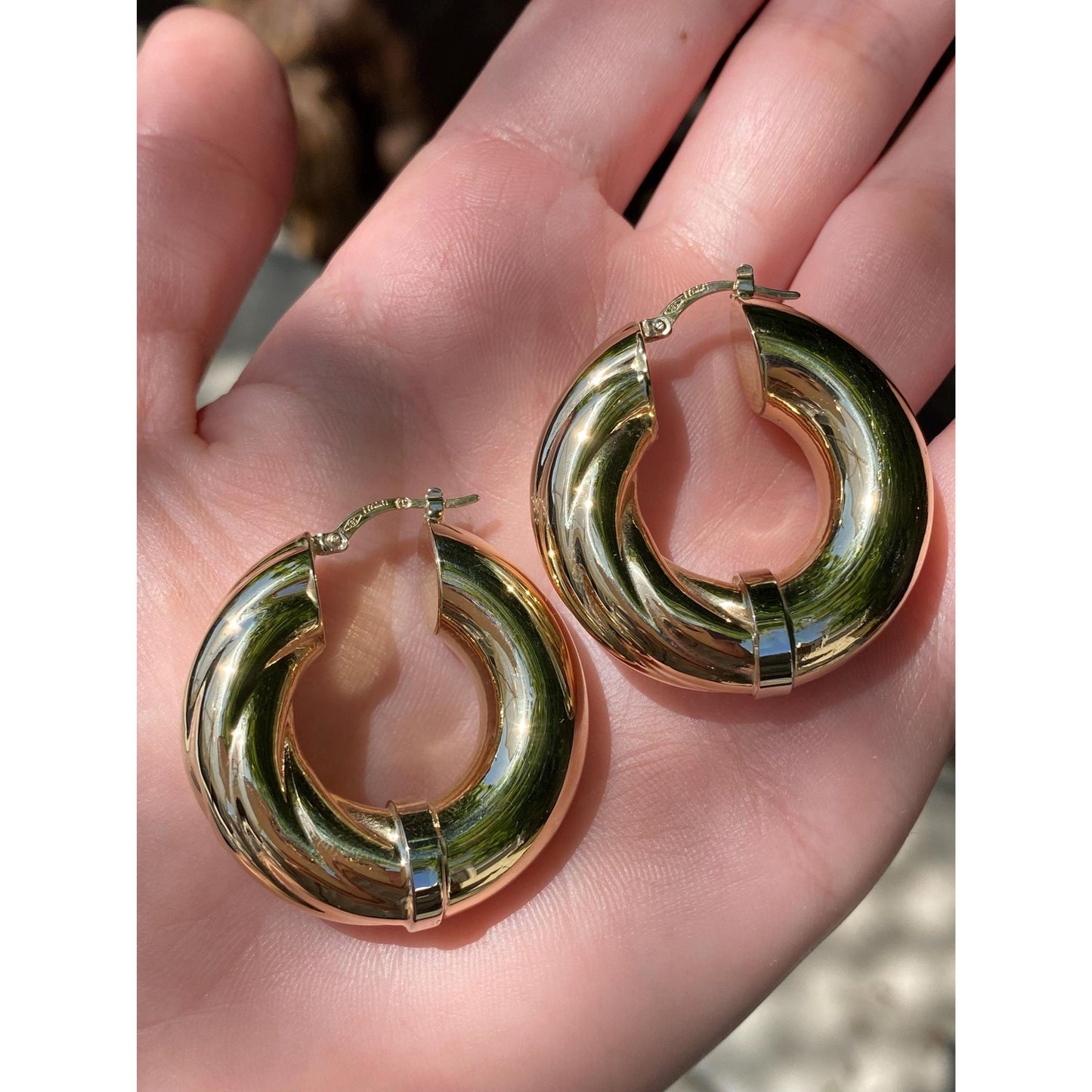 Vintage 14k Yellow Gold Large Twist Hoop Earrings