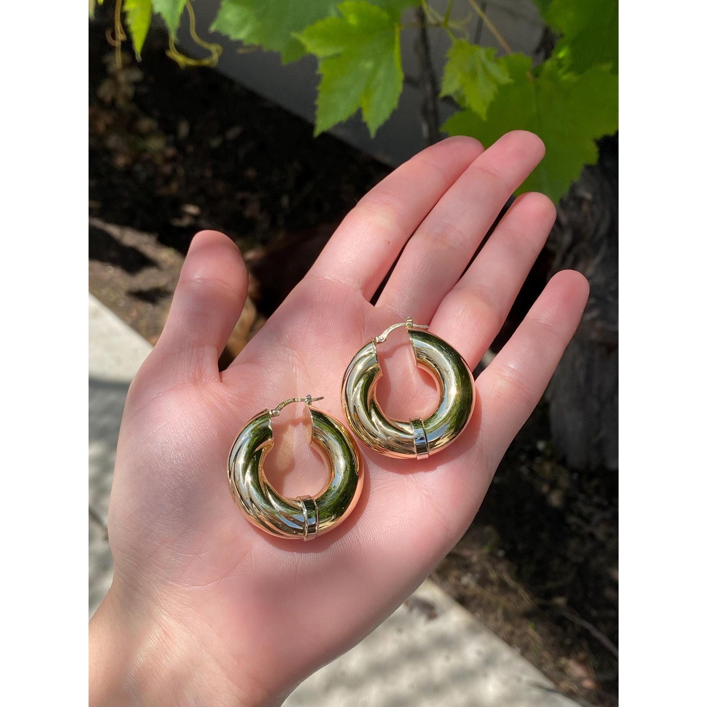 Vintage 14k Yellow Gold Large Twist Hoop Earrings