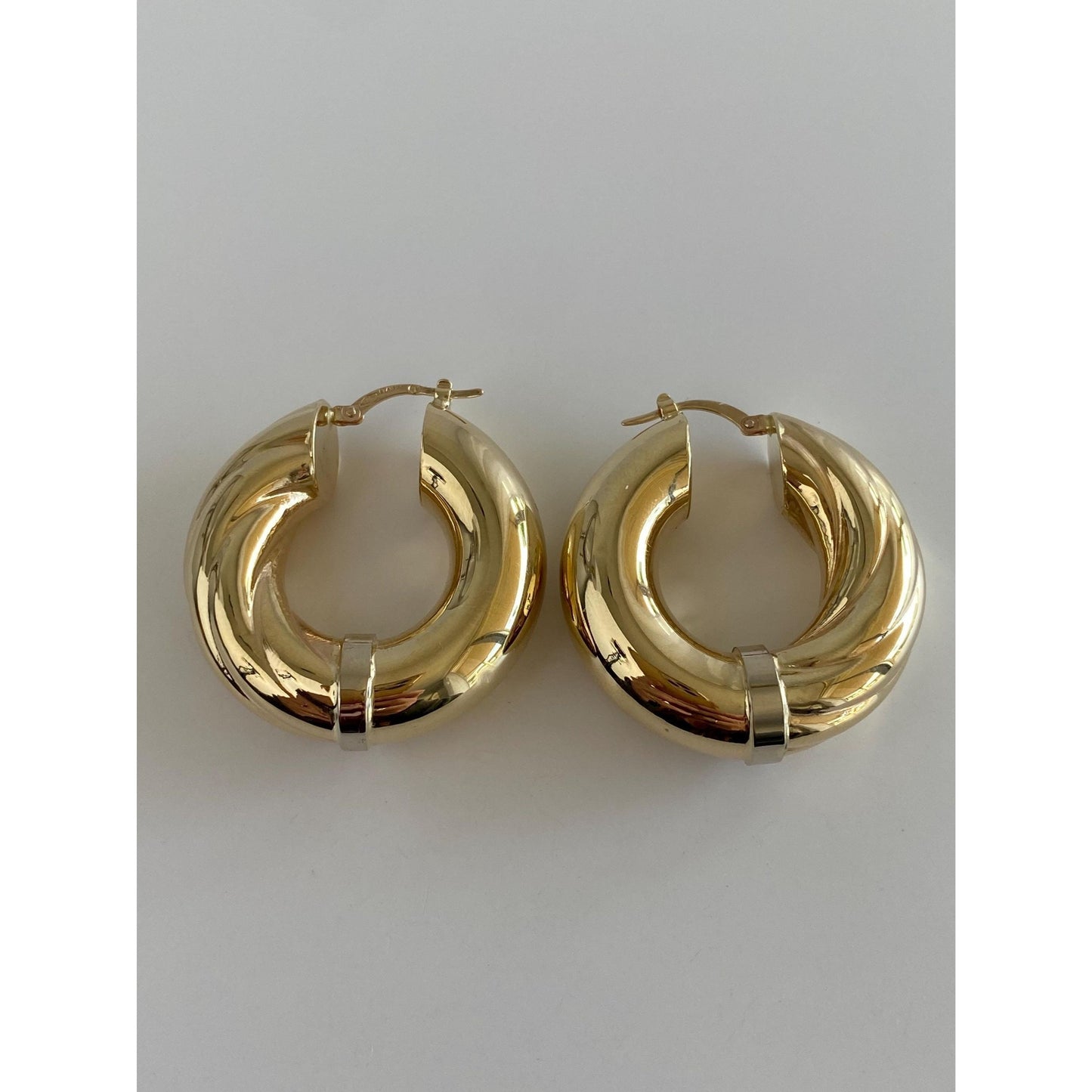 Vintage 14k Yellow Gold Large Twist Hoop Earrings
