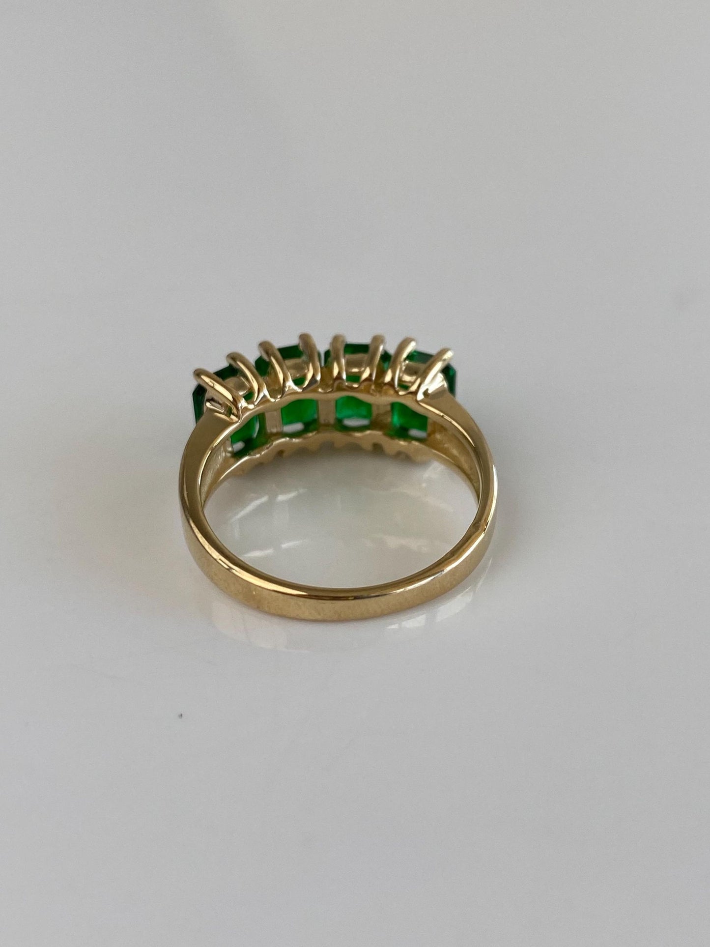 Vintage Solid 10k Yellow Gold Emerald Row Ring - Size 7.5