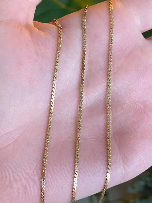 Vintage Solid 14k Yellow Gold Serpentine Chain Necklace - 17.75 inches
