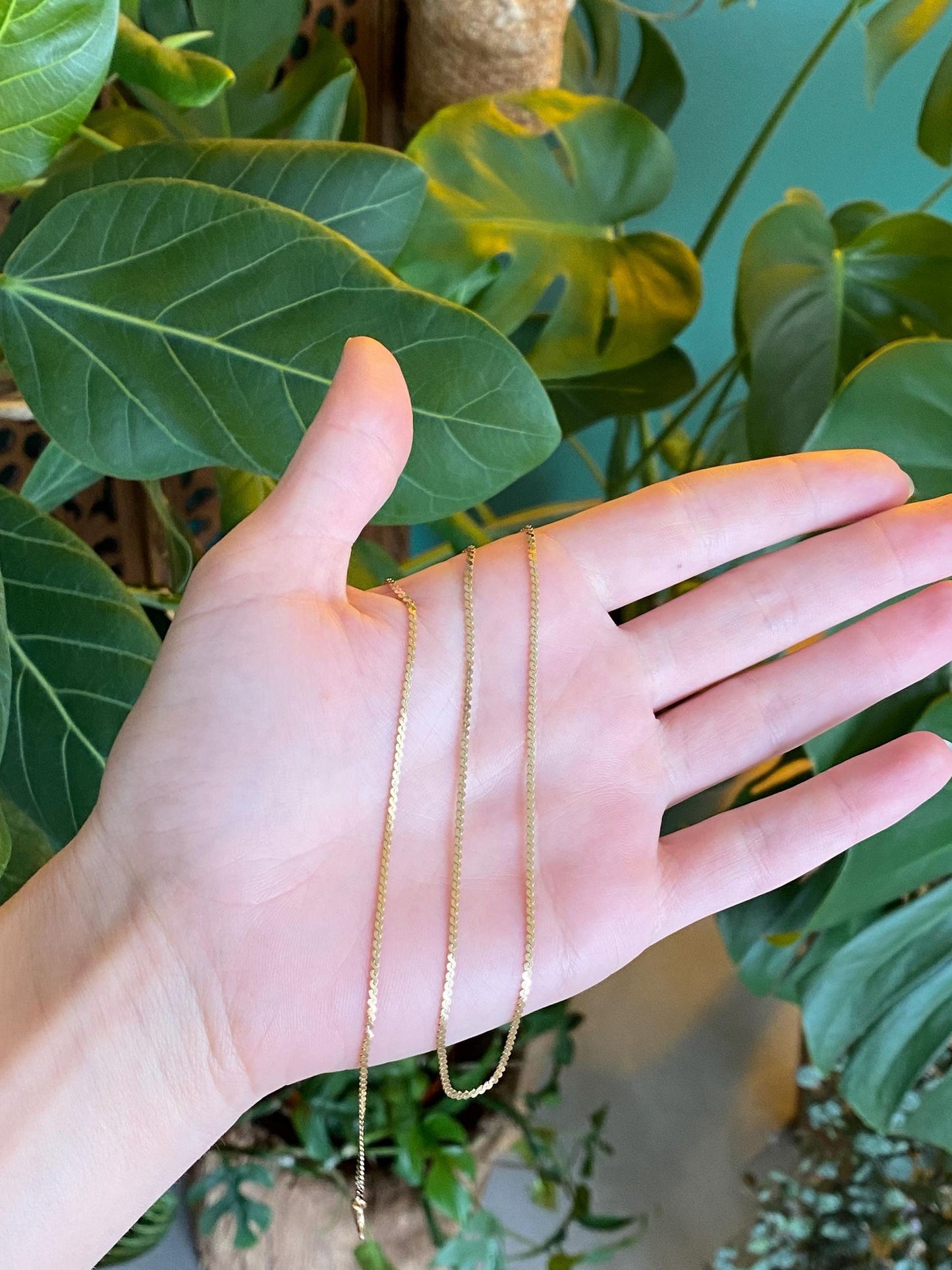 Vintage Solid 14k Yellow Gold Serpentine Chain Necklace - 17.75 inches