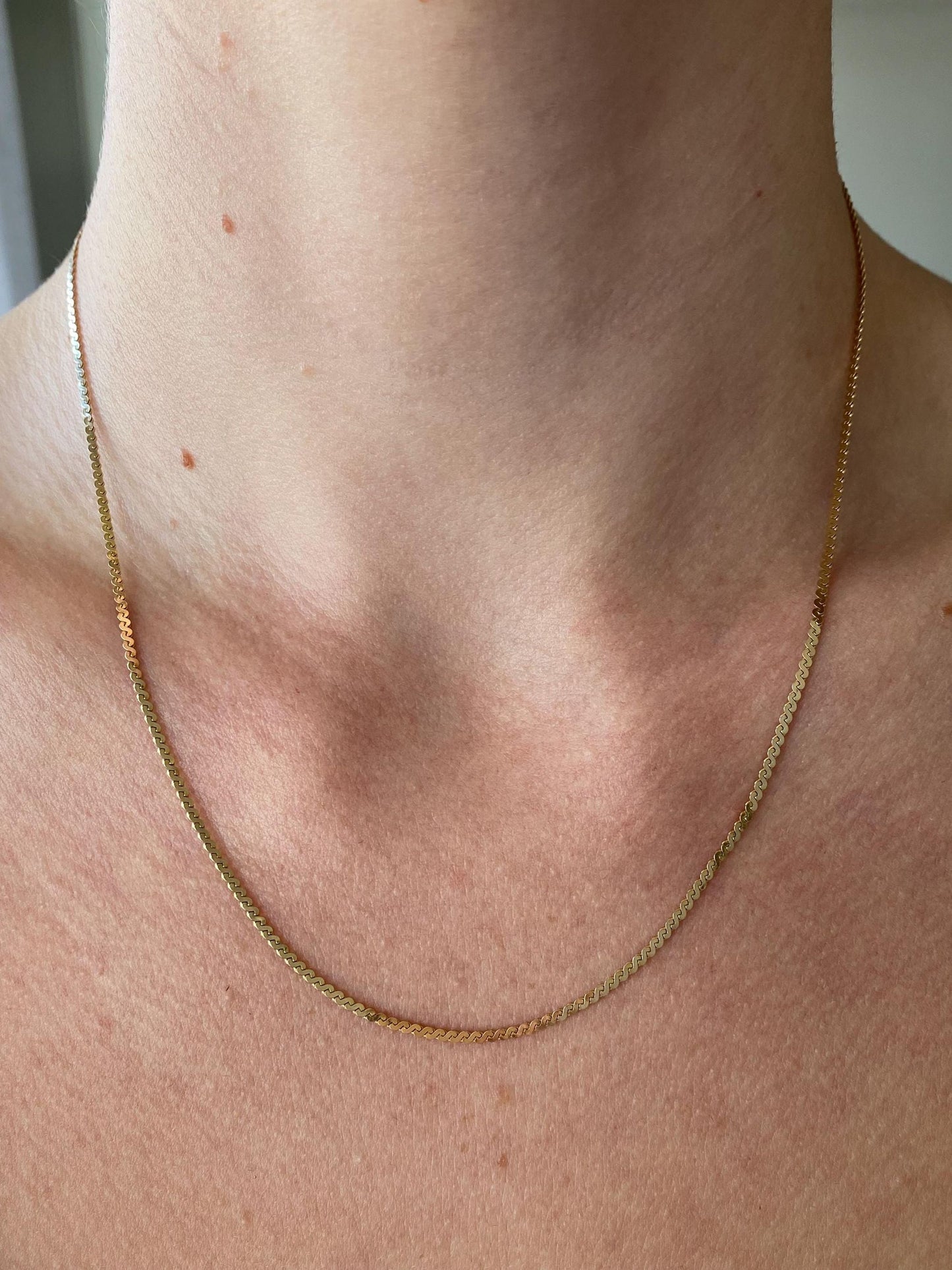 Vintage Solid 14k Yellow Gold Serpentine Chain Necklace - 17.75 inches