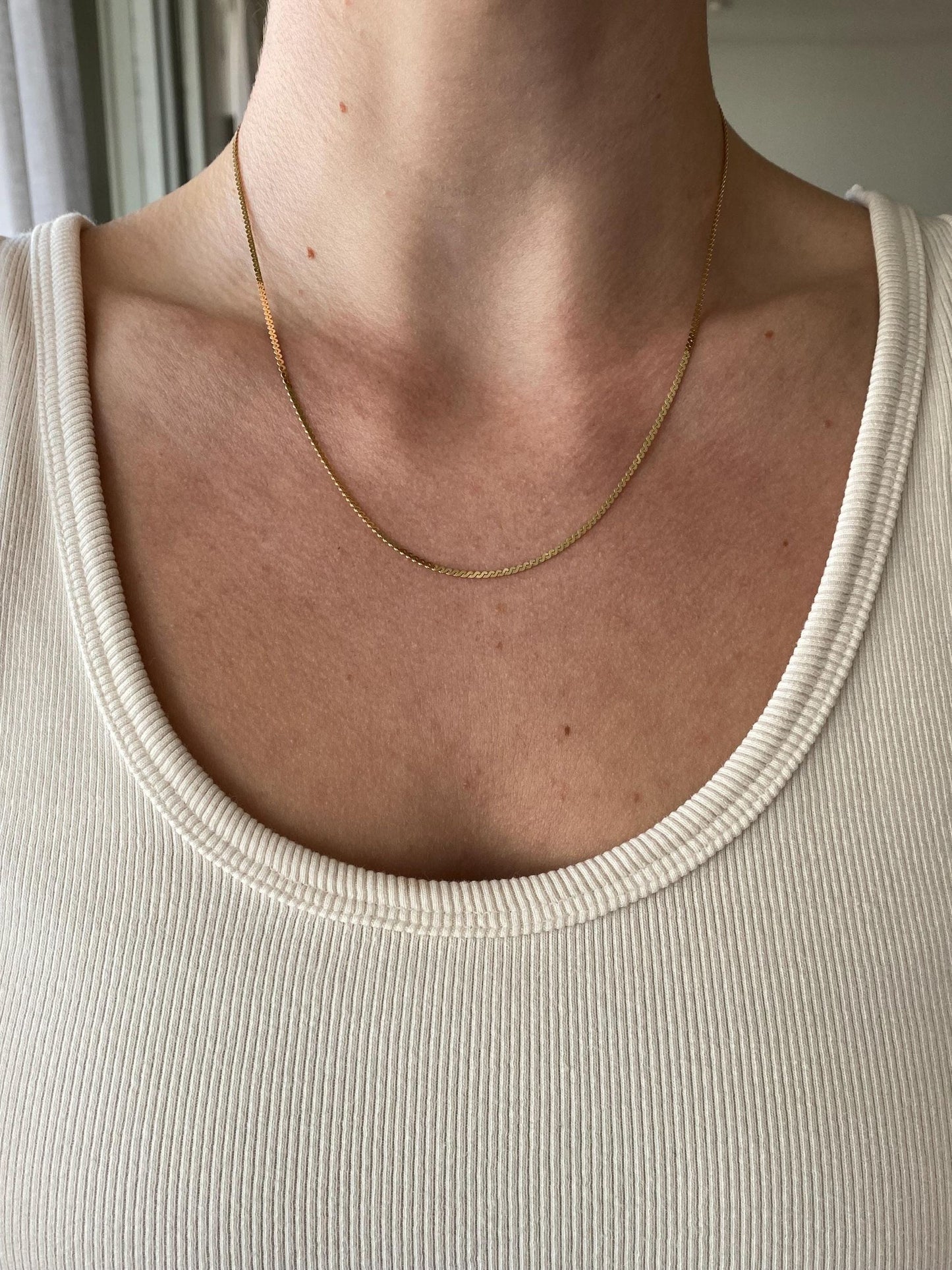 Vintage Solid 14k Yellow Gold Serpentine Chain Necklace - 17.75 inches