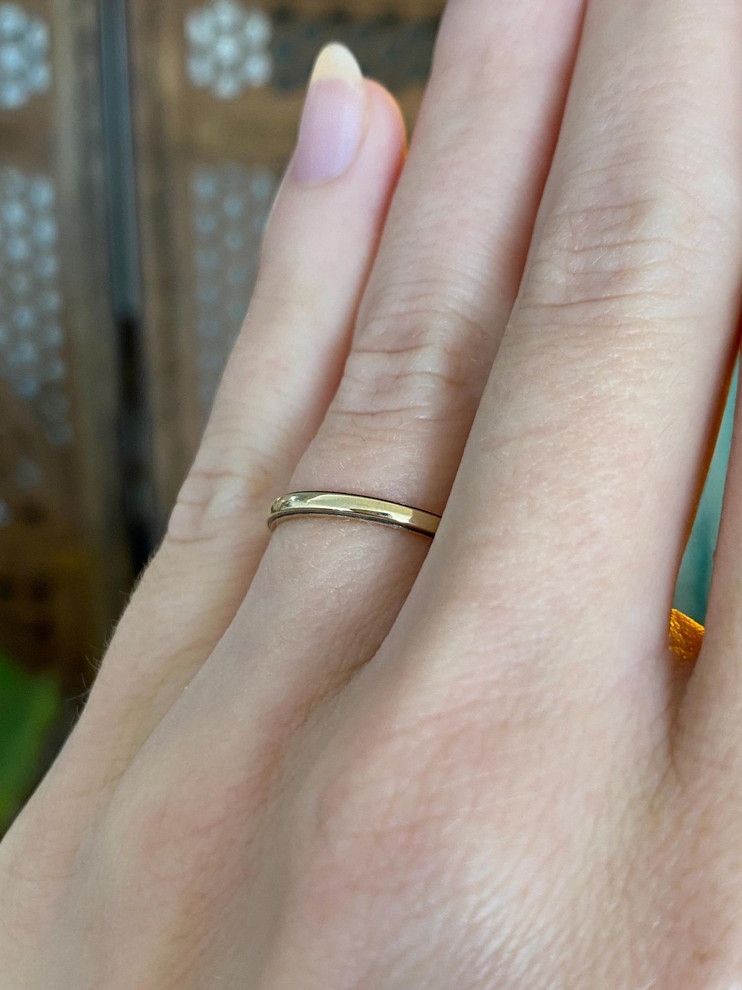 Vintage Solid 14k Yellow Gold Slim Milgrain Ring Band - Size 5.75