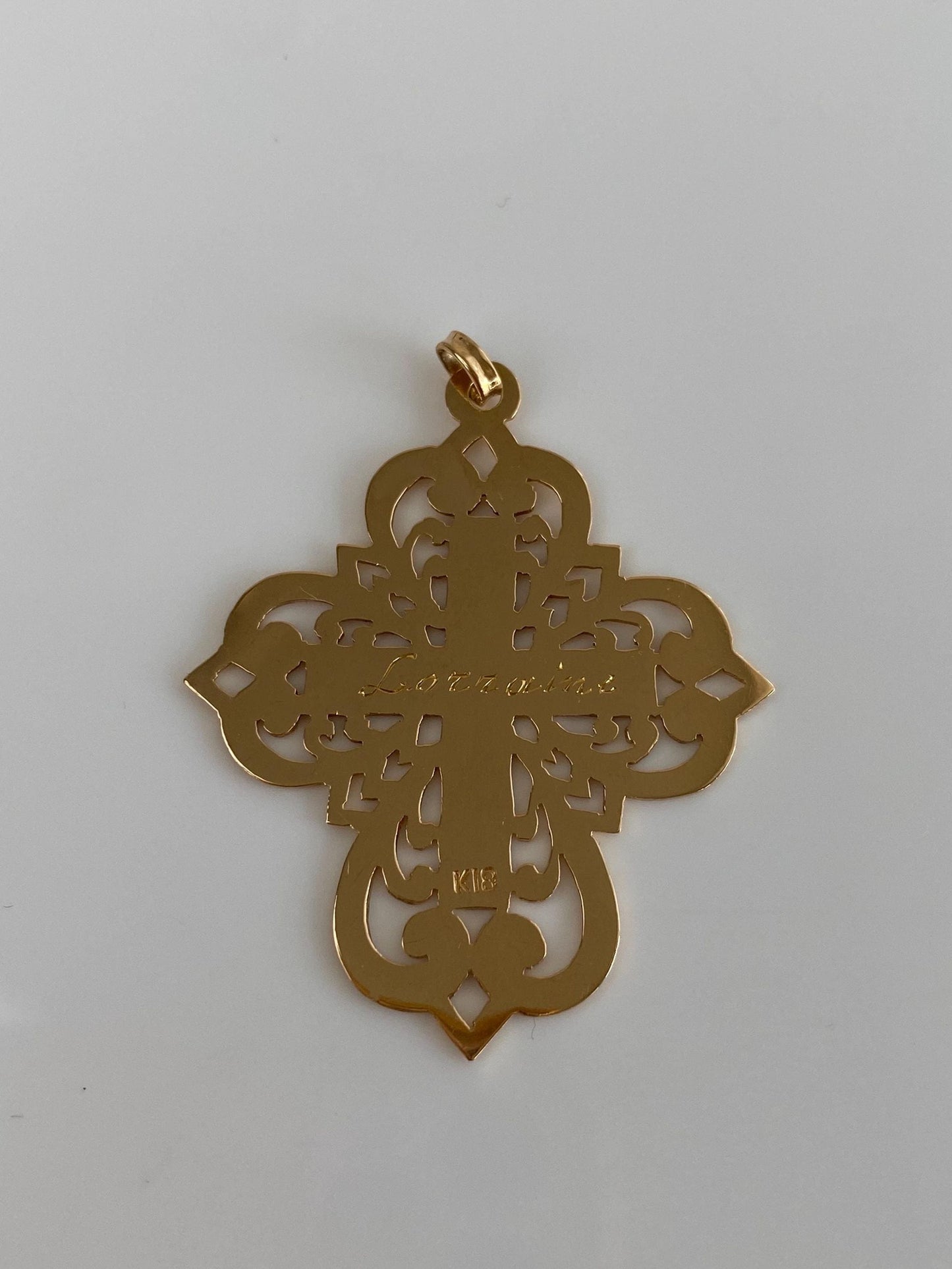 Vintage Solid 18k Yellow Gold Open Work Cross Charm