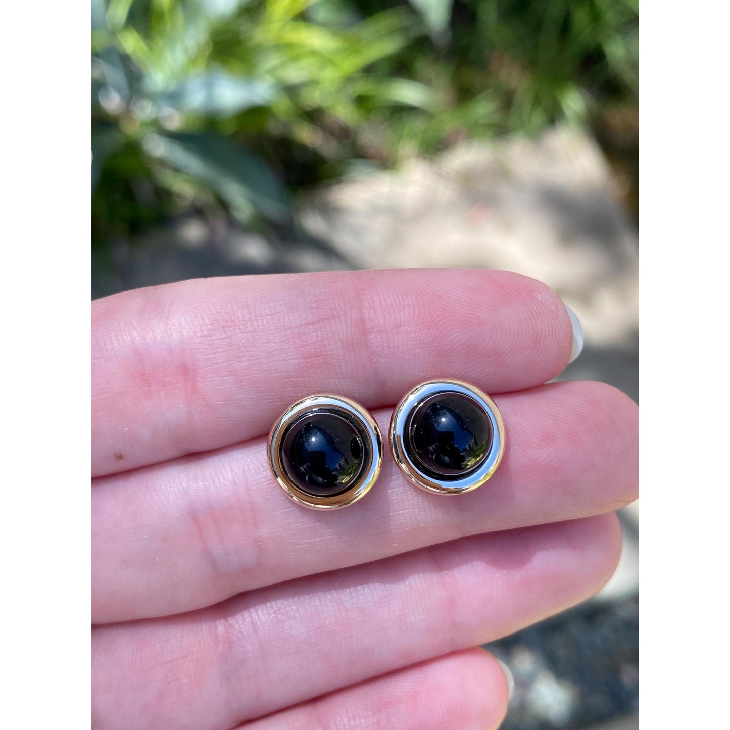 Vintage 14k Yellow Gold Onyx Ball Stud Earrings