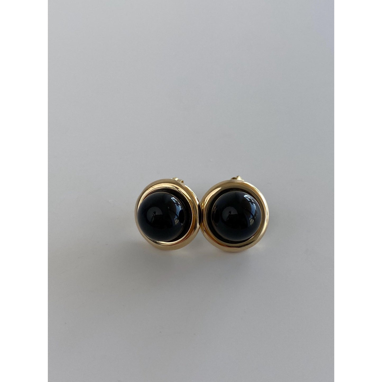 Vintage 14k Yellow Gold Onyx Ball Stud Earrings
