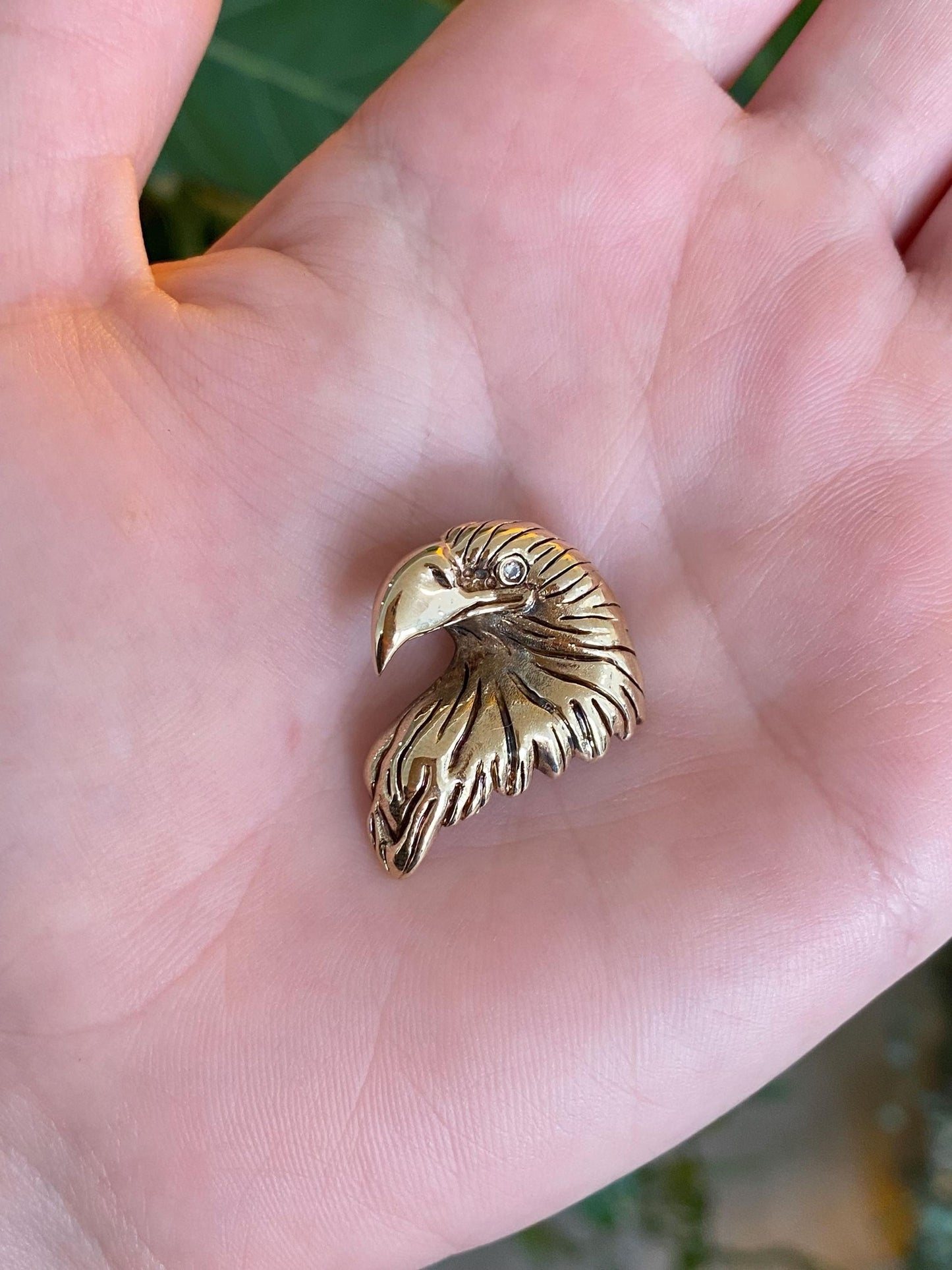 Vintage Solid 14k Yellow Gold Diamond Eagle Slide Charm