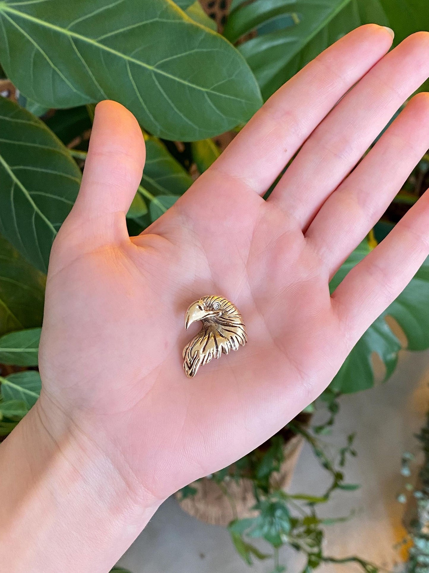 Vintage Solid 14k Yellow Gold Diamond Eagle Slide Charm