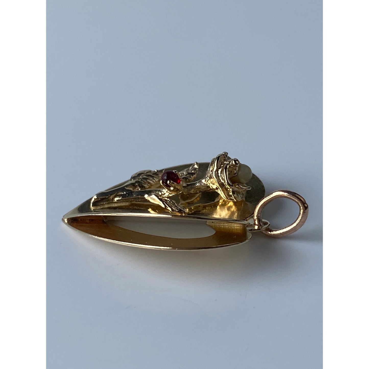 Solid 14k Yellow Gold Pearl Cubic Zirconia Folded Heart Rose 'Happy Birthday' Charm