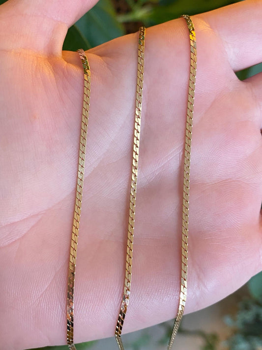 Vintage Solid 14k Yellow Gold Flat Curb Chain Necklace - 20 inches