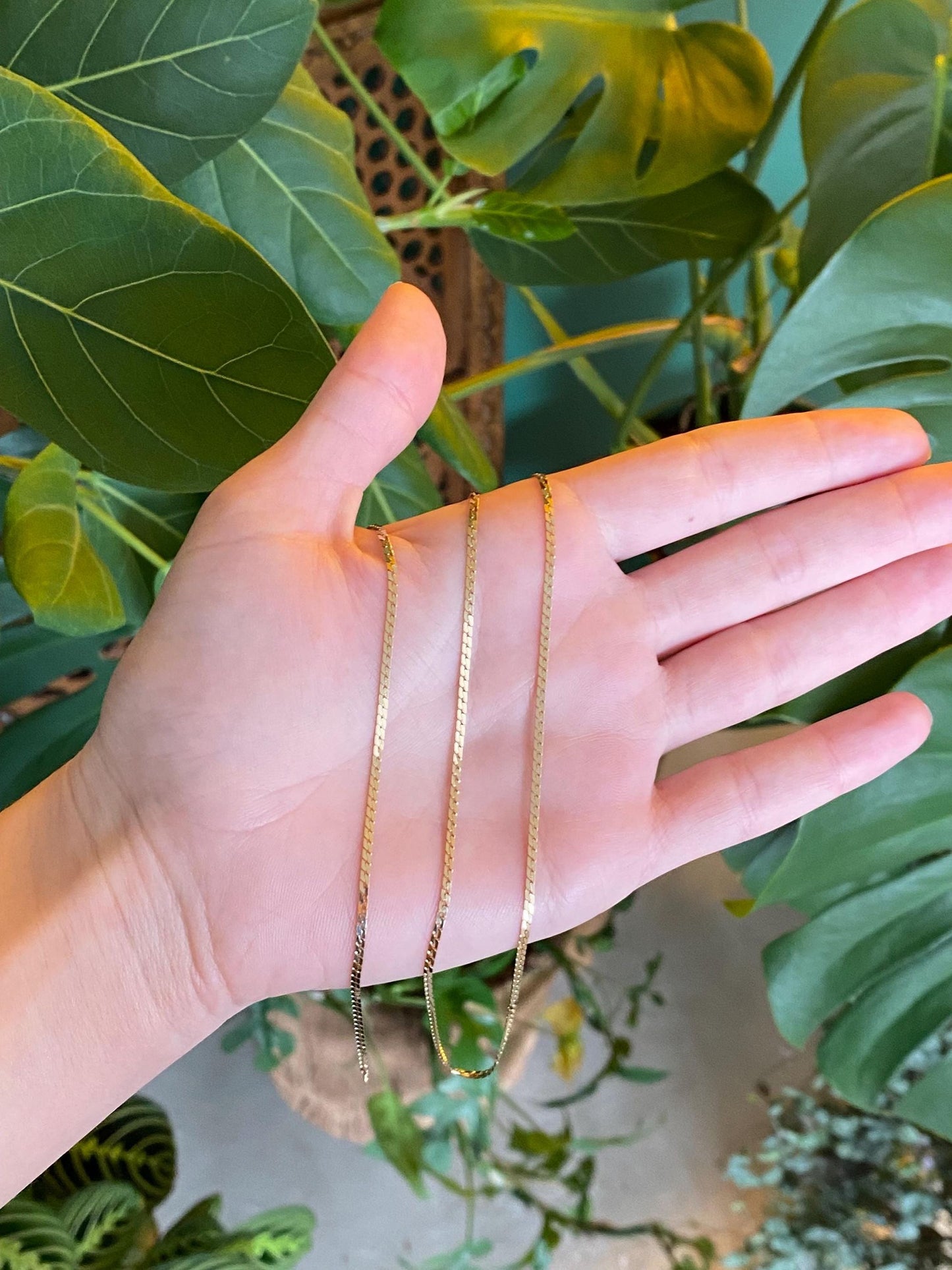 Vintage Solid 14k Yellow Gold Flat Curb Chain Necklace - 20 inches