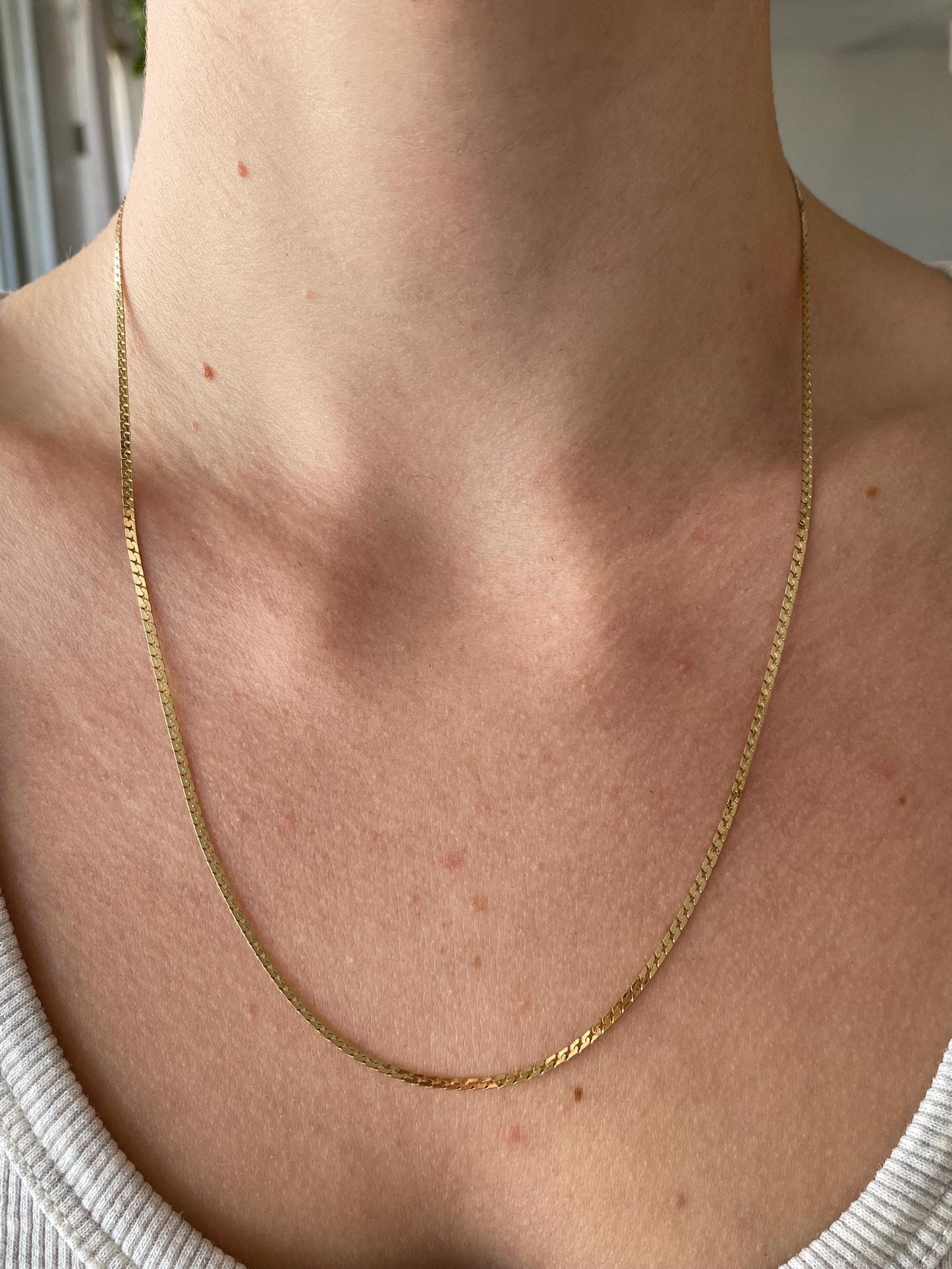 Vintage Solid 14k Yellow Gold Flat Curb Chain Necklace - 20 inches