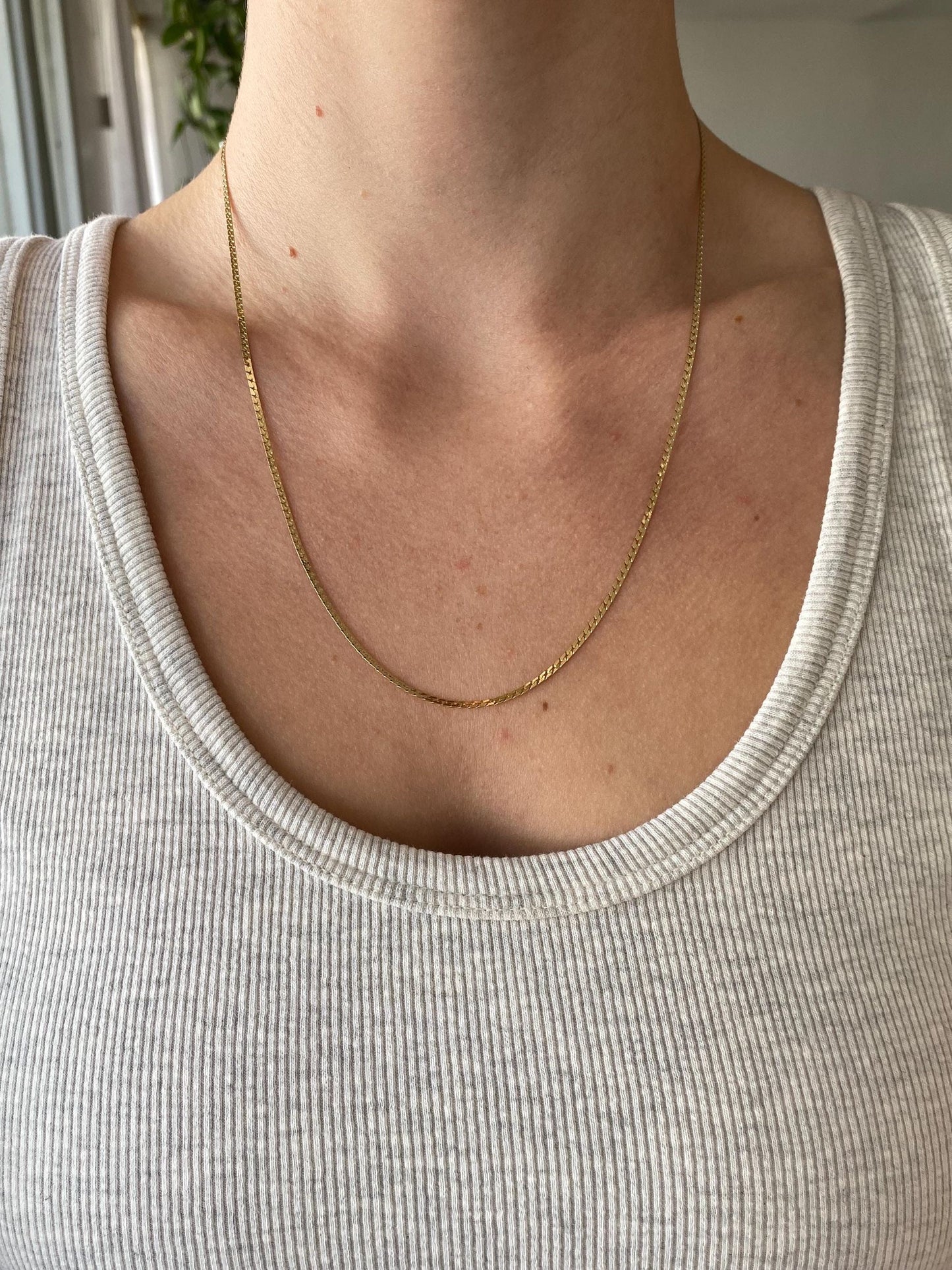Vintage Solid 14k Yellow Gold Flat Curb Chain Necklace - 20 inches
