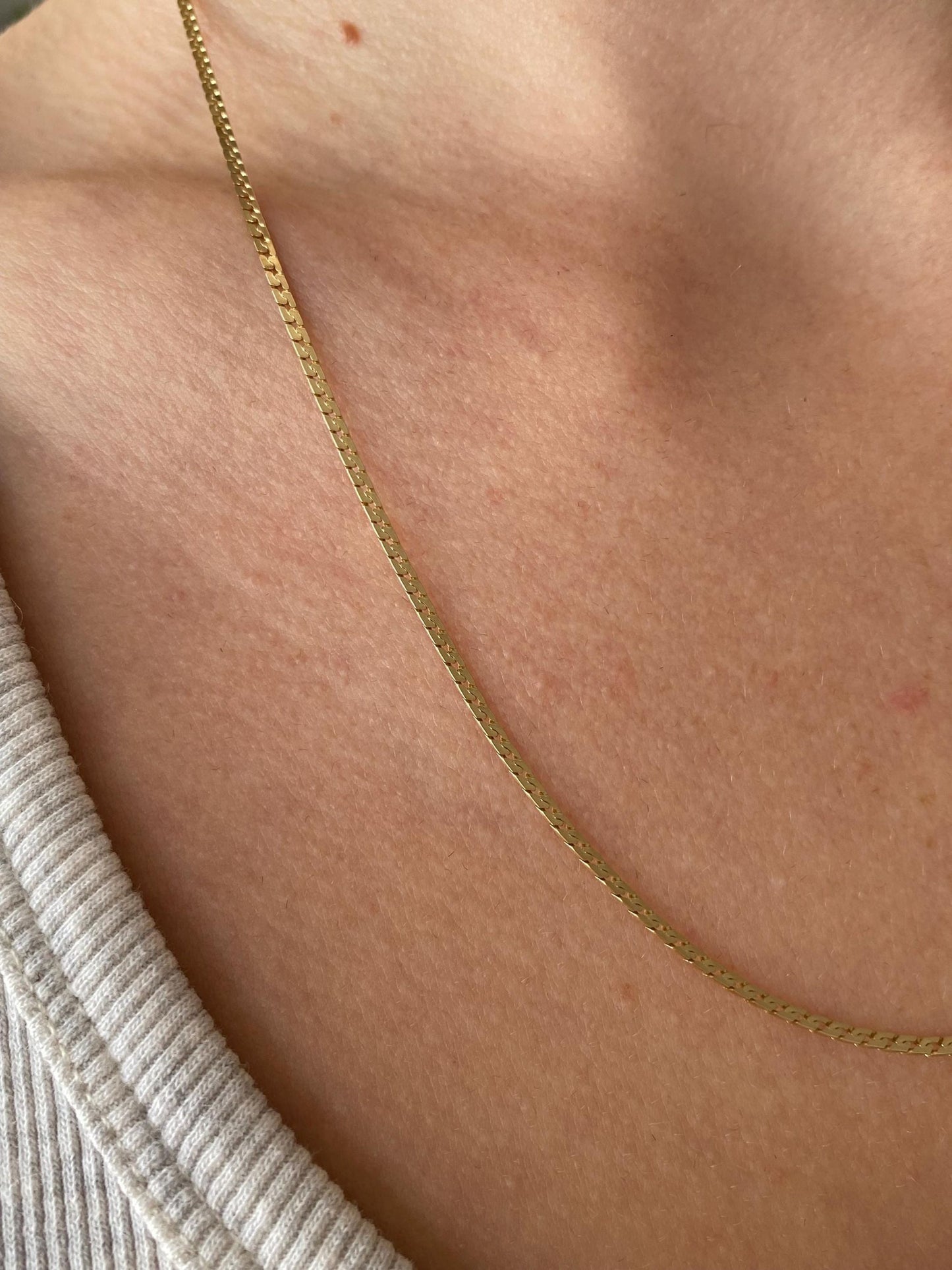 Vintage Solid 14k Yellow Gold Flat Curb Chain Necklace - 20 inches