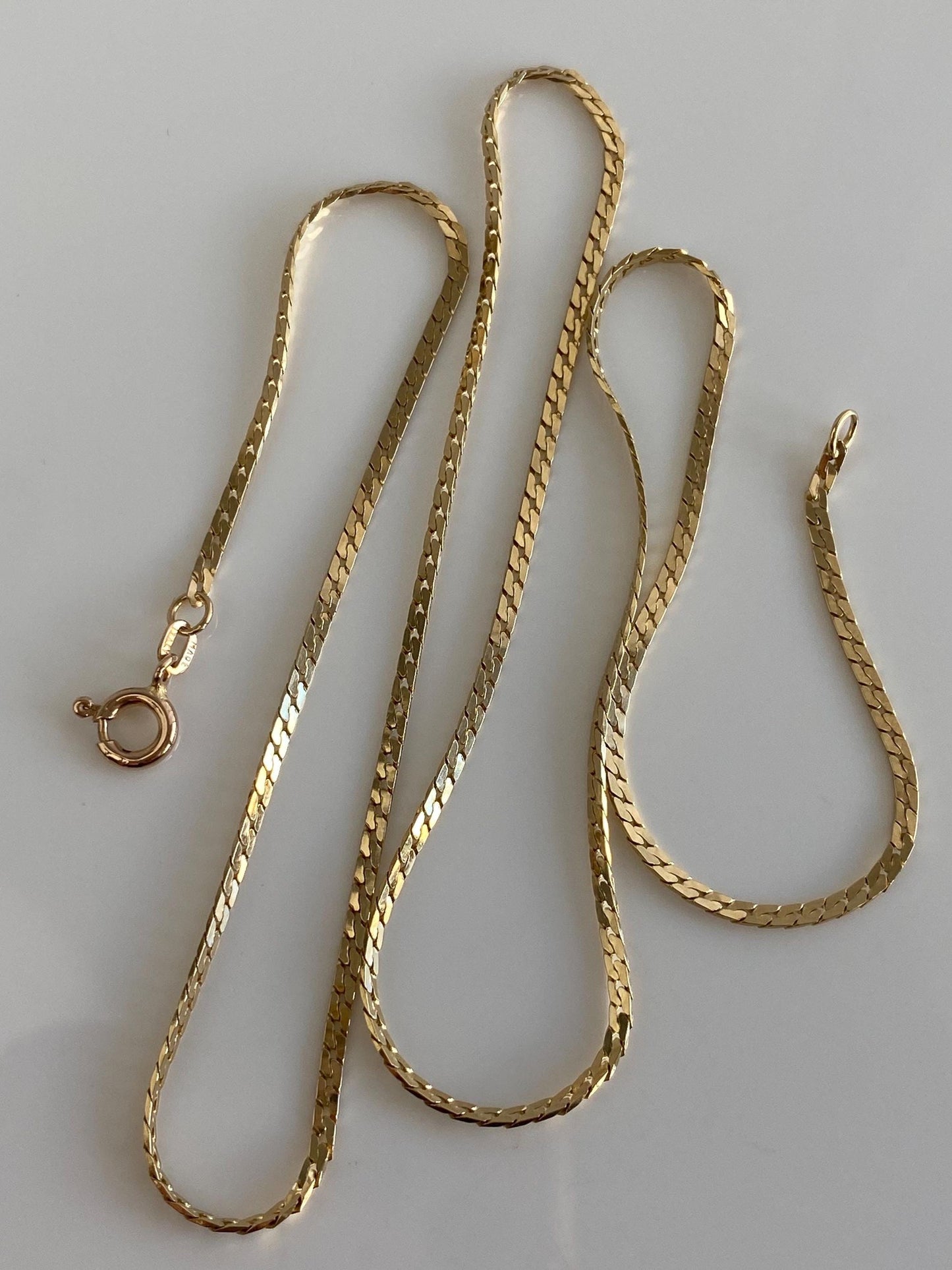 Vintage Solid 14k Yellow Gold Flat Curb Chain Necklace - 20 inches