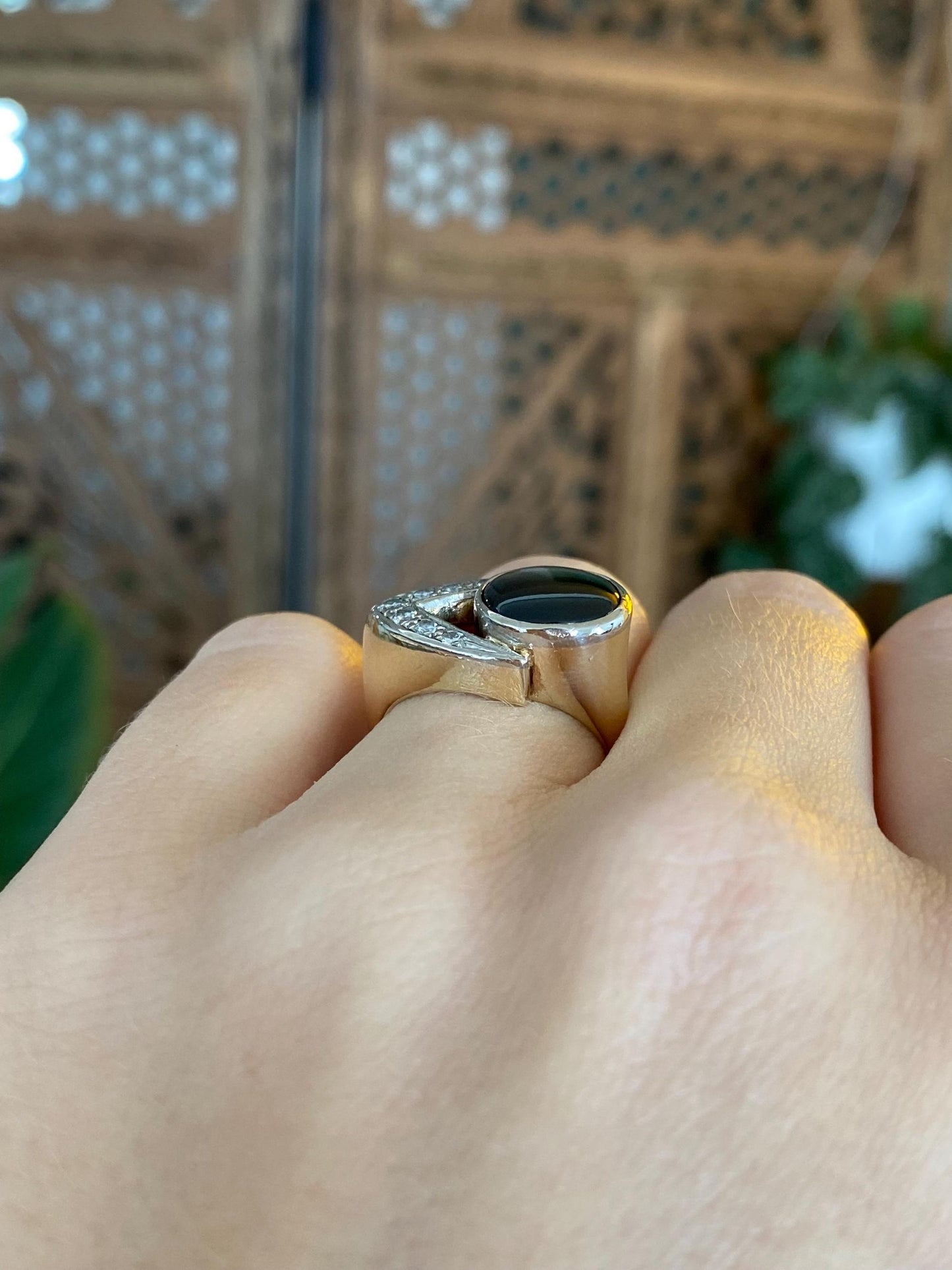 Vintage Solid 14k White & Yellow Gold Diamonds Star Sapphire Ring - Size 4.5