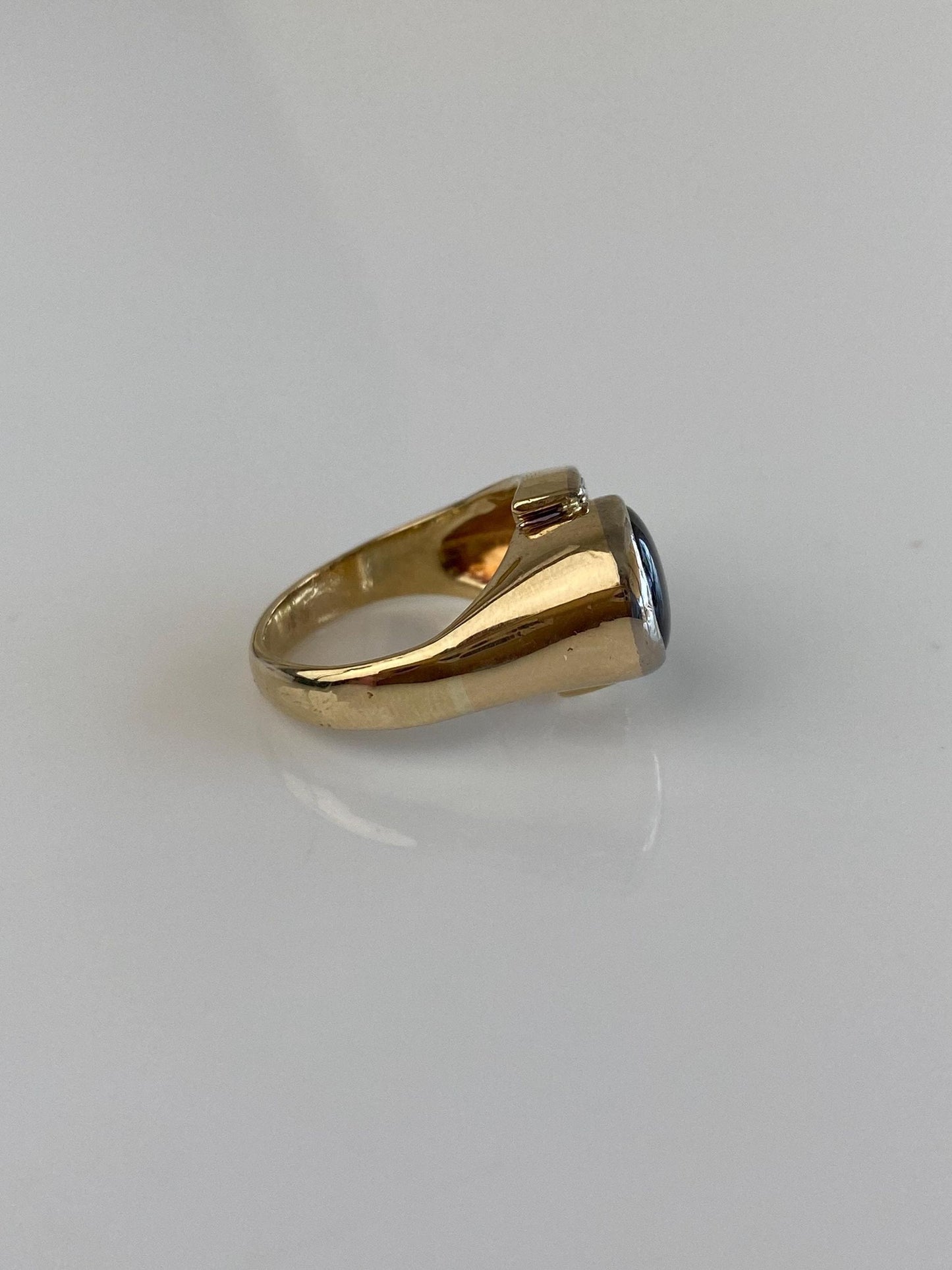 Vintage Solid 14k White & Yellow Gold Diamonds Star Sapphire Ring - Size 4.5