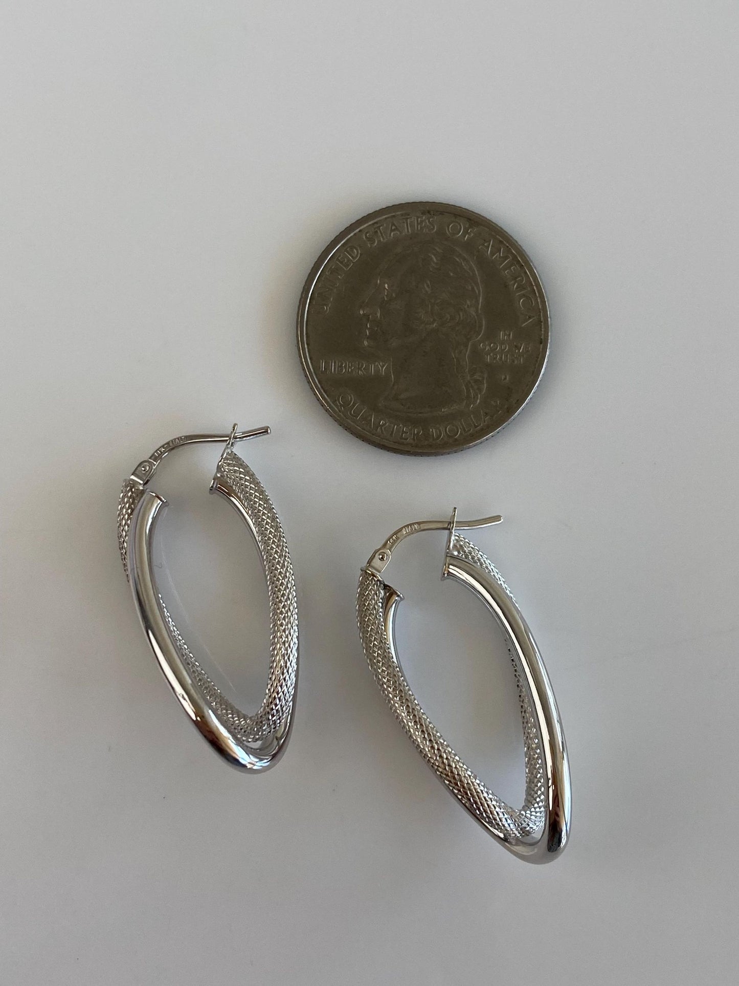 Vintage 14k White Gold Textured Looped Hoop Earrings
