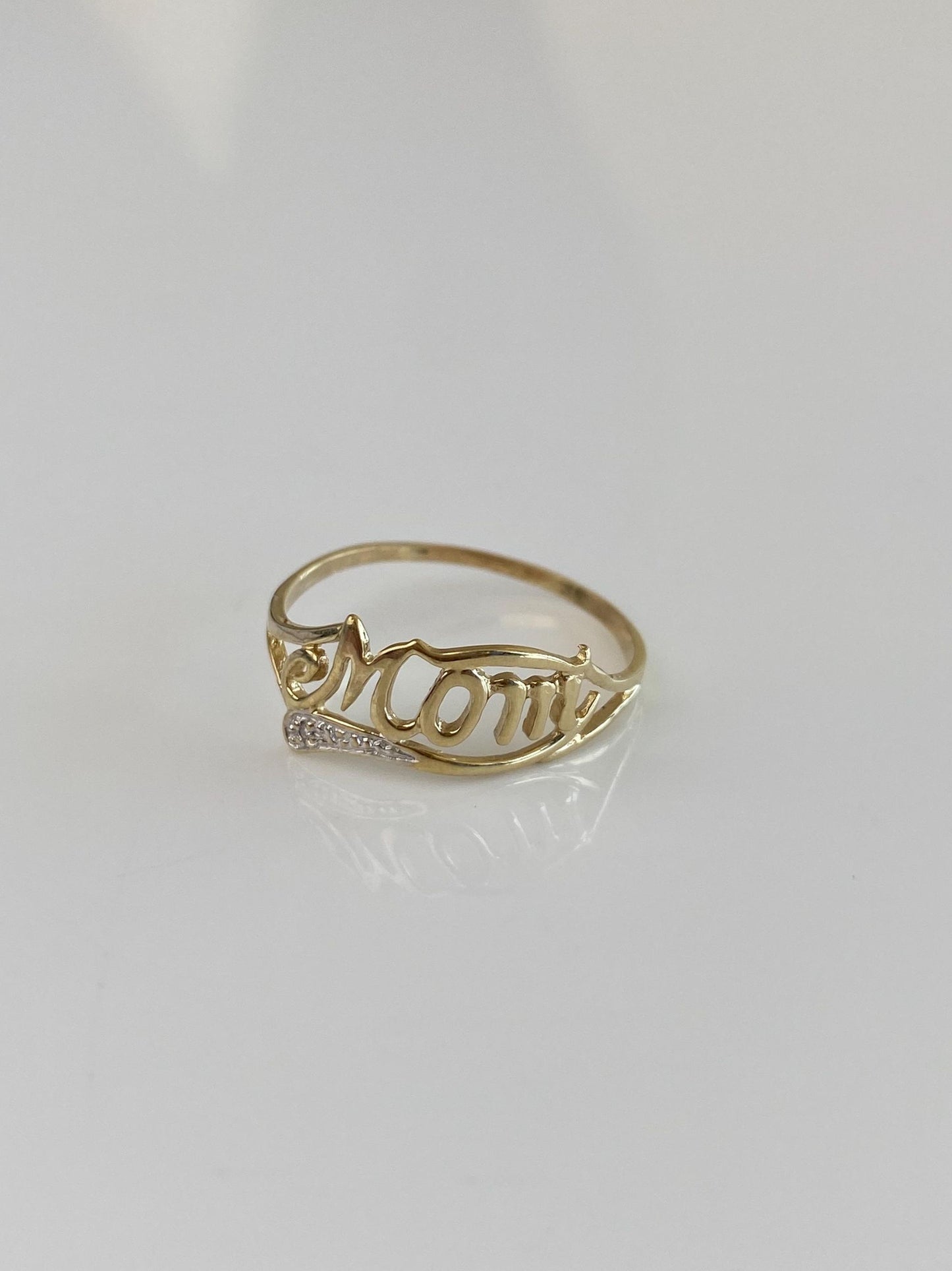 Vintage Solid 10k White & Yellow Gold Diamond MOM Ring - Size 8.25