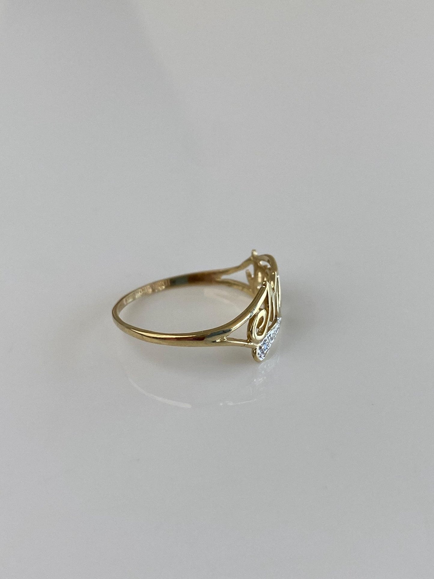 Vintage Solid 10k White & Yellow Gold Diamond MOM Ring - Size 8.25