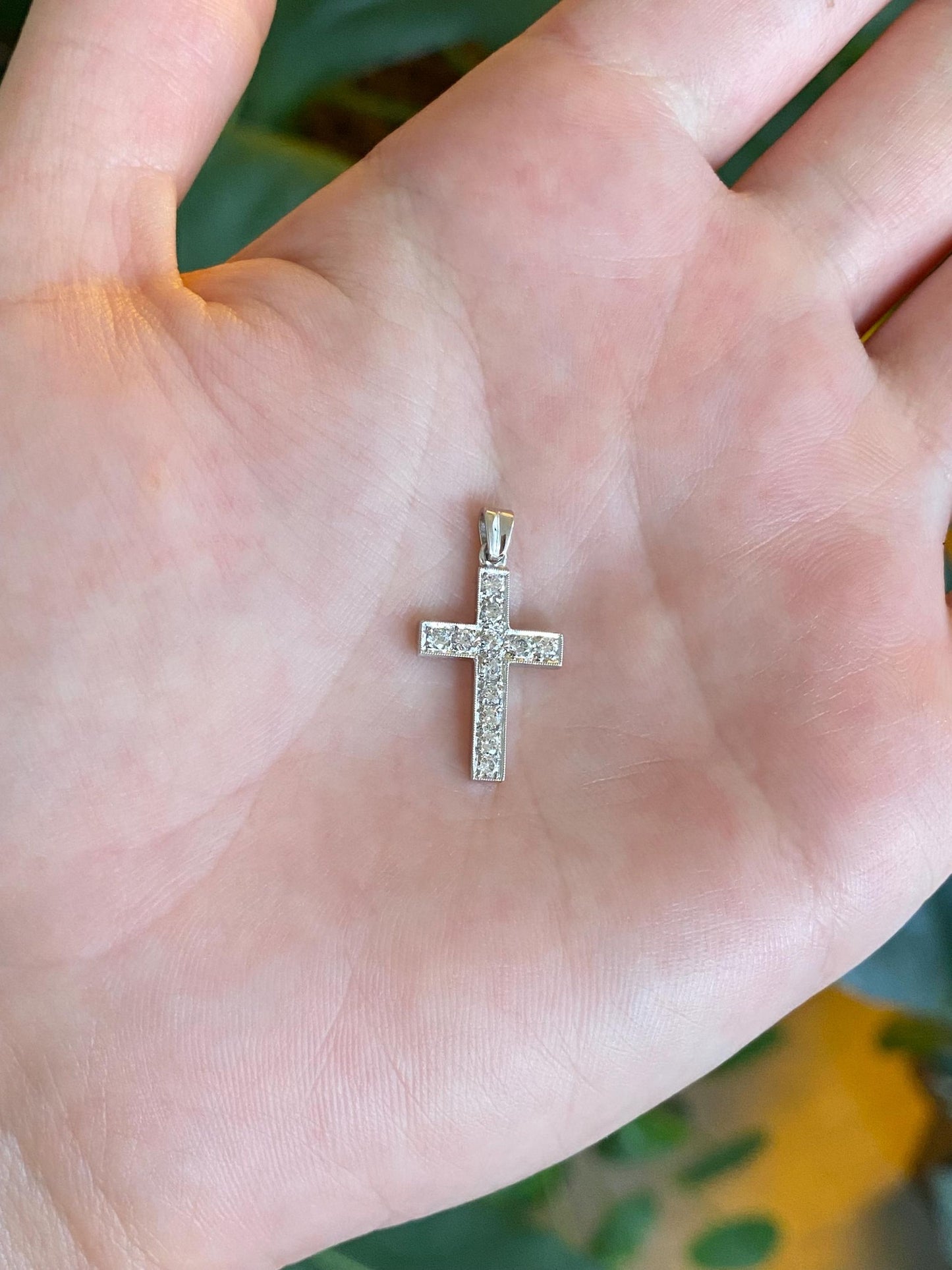 Vintage Solid Platinum Diamond Cross Charm