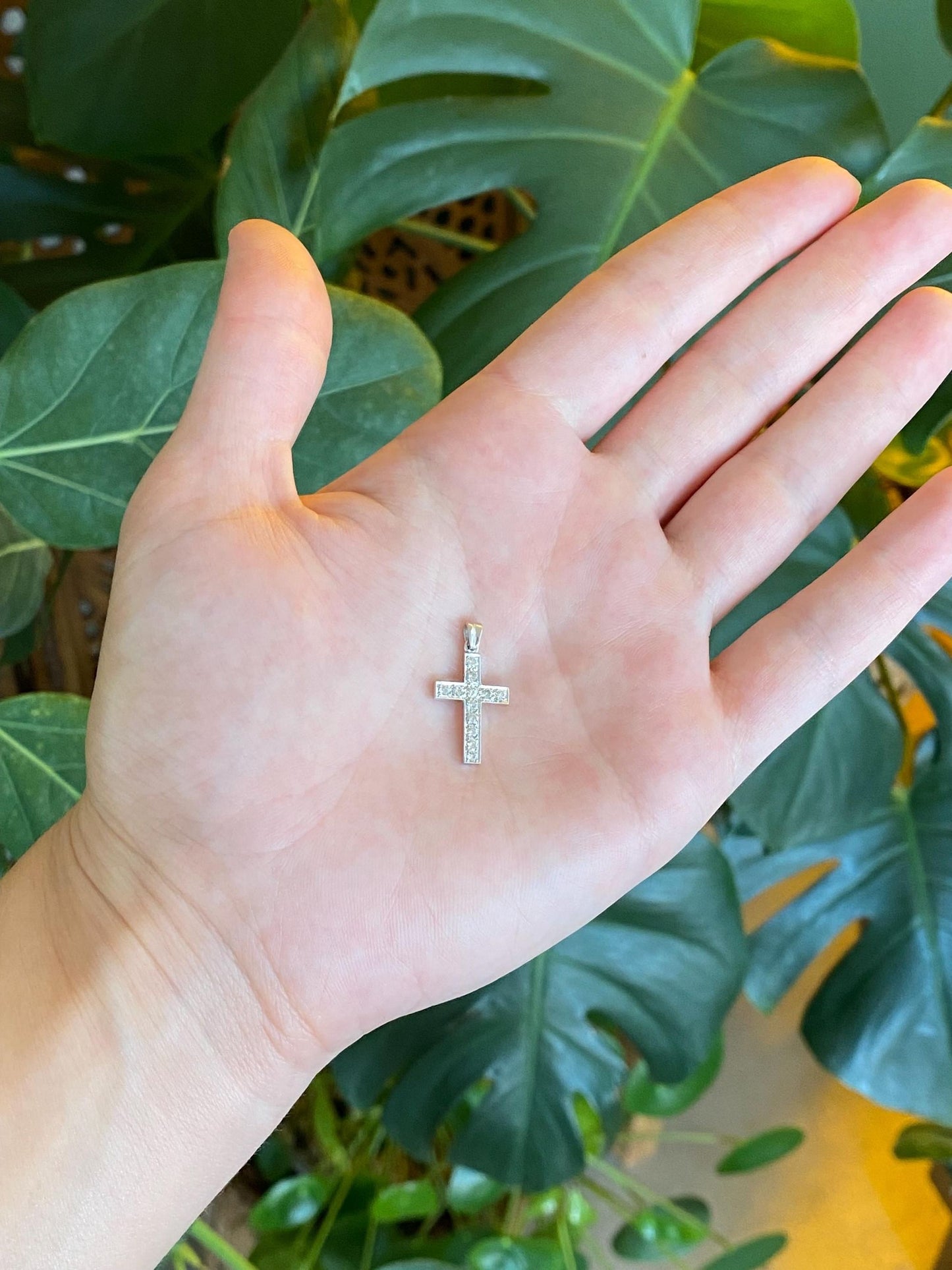 Vintage Solid Platinum Diamond Cross Charm