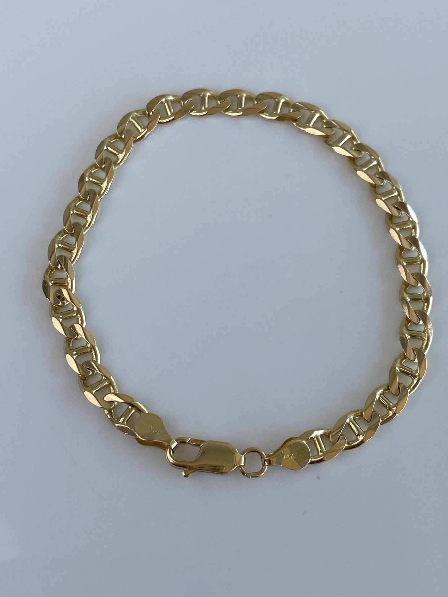 Vintage Solid 14k Yellow Gold Chunky Flat Mariner Chain Bracelet - 8.25 inches