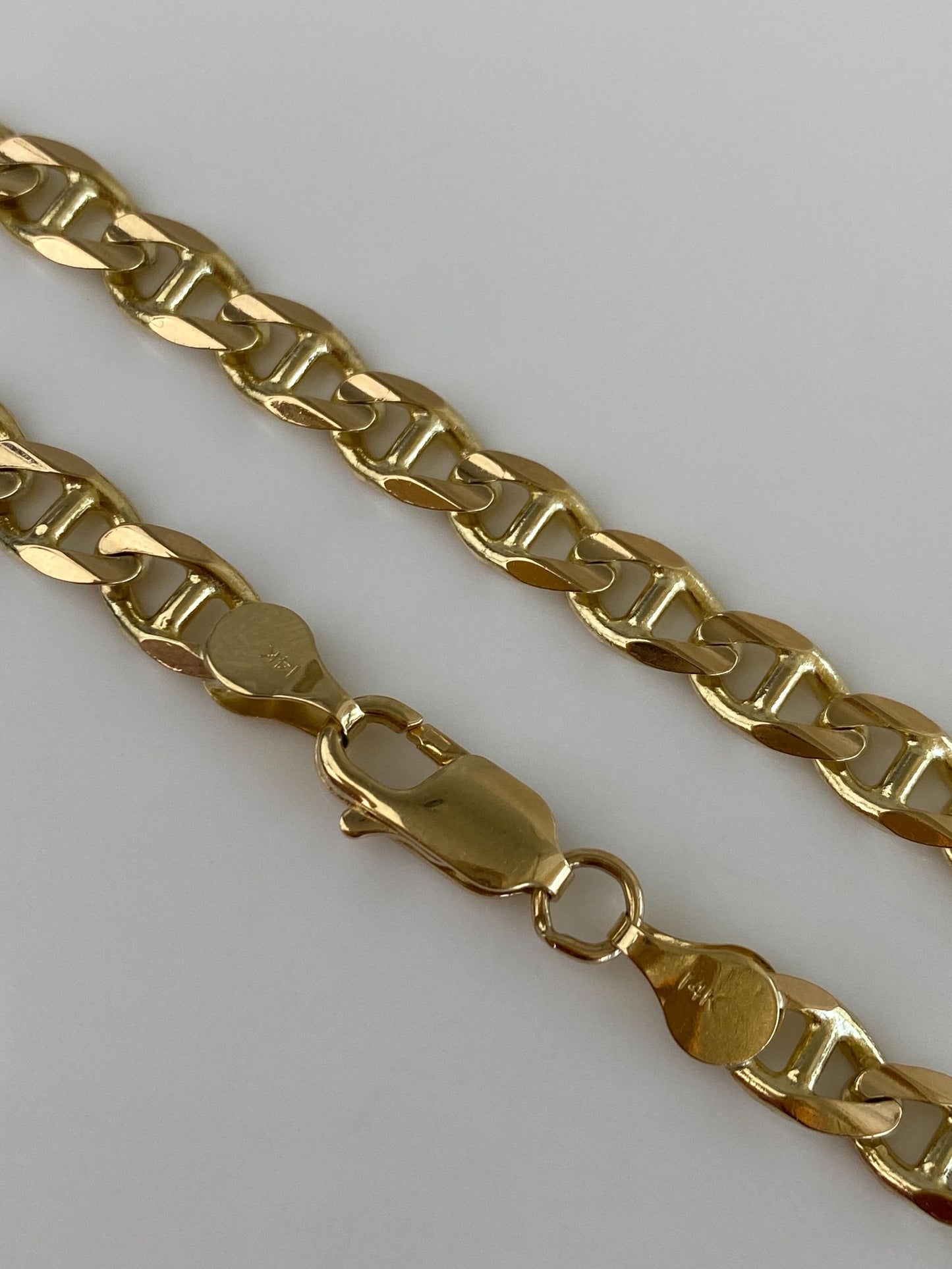 Vintage Solid 14k Yellow Gold Chunky Flat Mariner Chain Bracelet - 8.25 inches